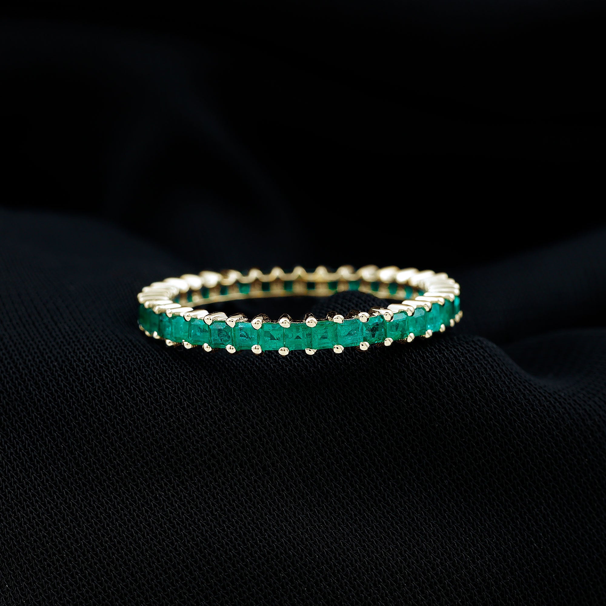 Princess Cut Natural Emerald Eternity Wedding Band AAA - Rosec Jewels
