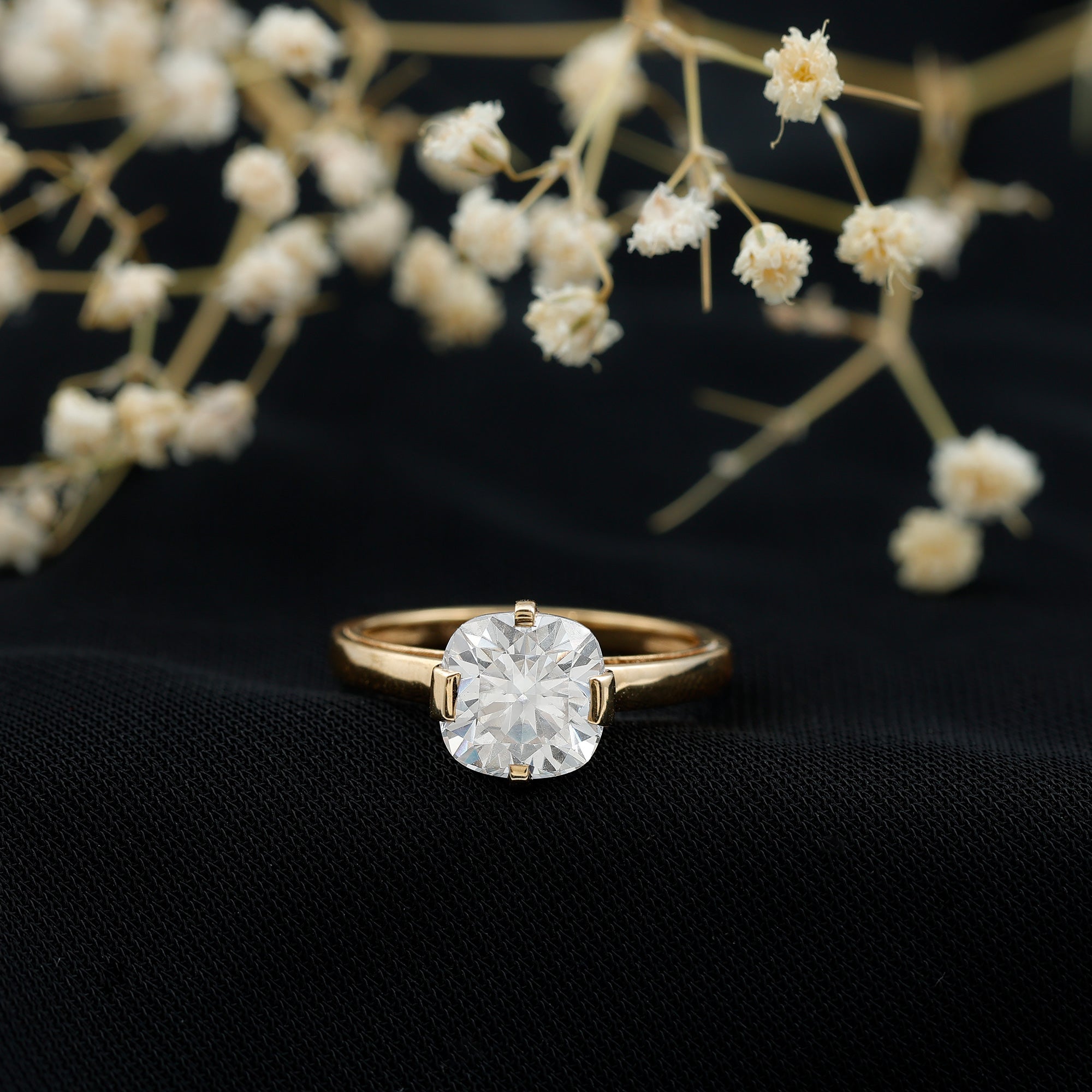 3 Carat Cushion Cut Moissanite Solitaire Engagement Ring with Certificate D-VS1 - Rosec Jewels
