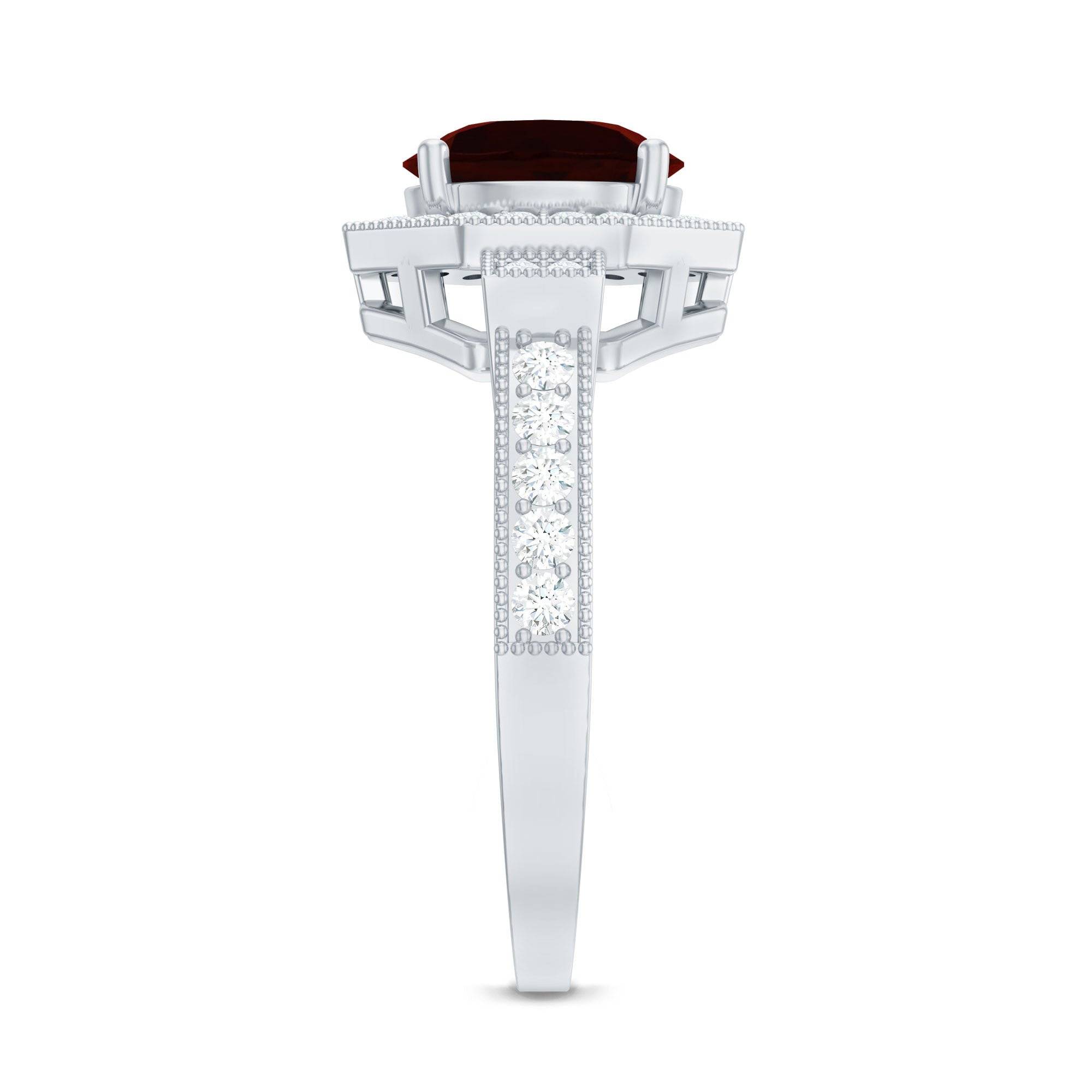Art Deco 8mm Garnet Engagement Ring with Diamond Halo AAA - Rosec Jewels