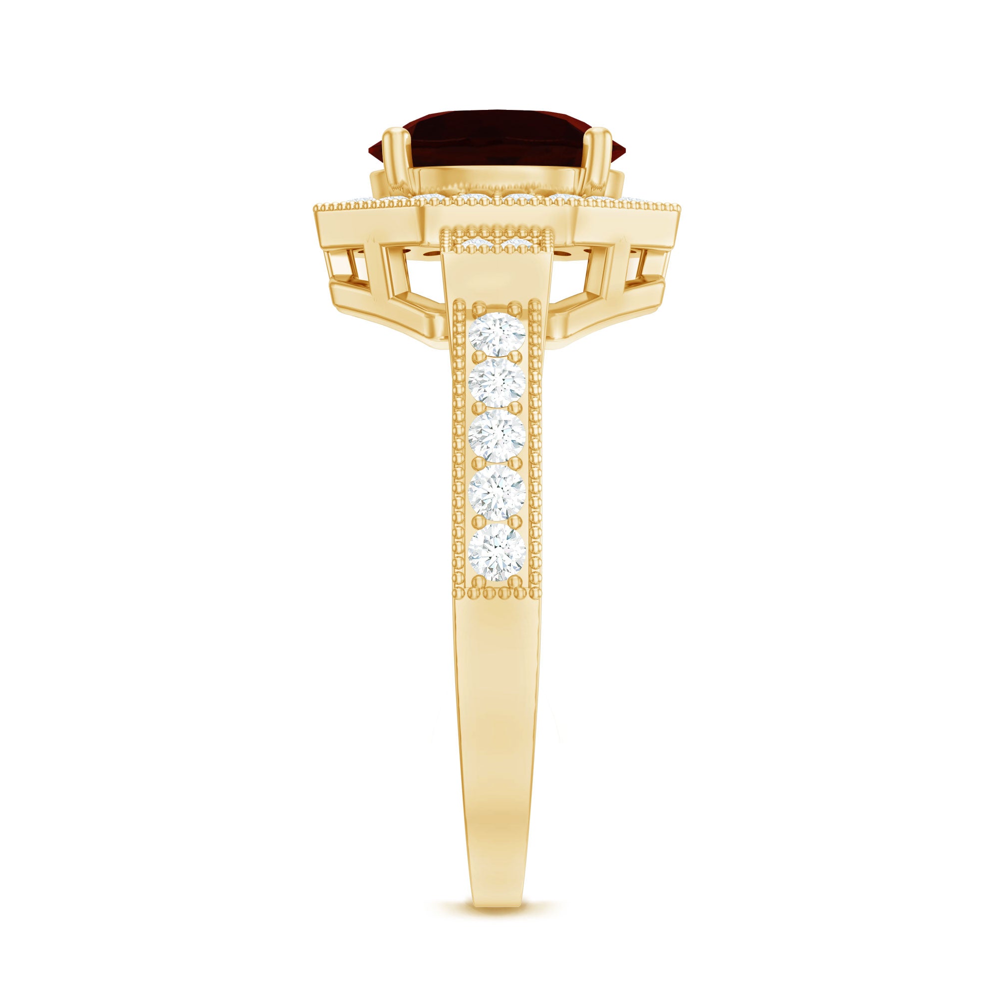 Art Deco 8mm Garnet Engagement Ring with Diamond Halo AAA - Rosec Jewels