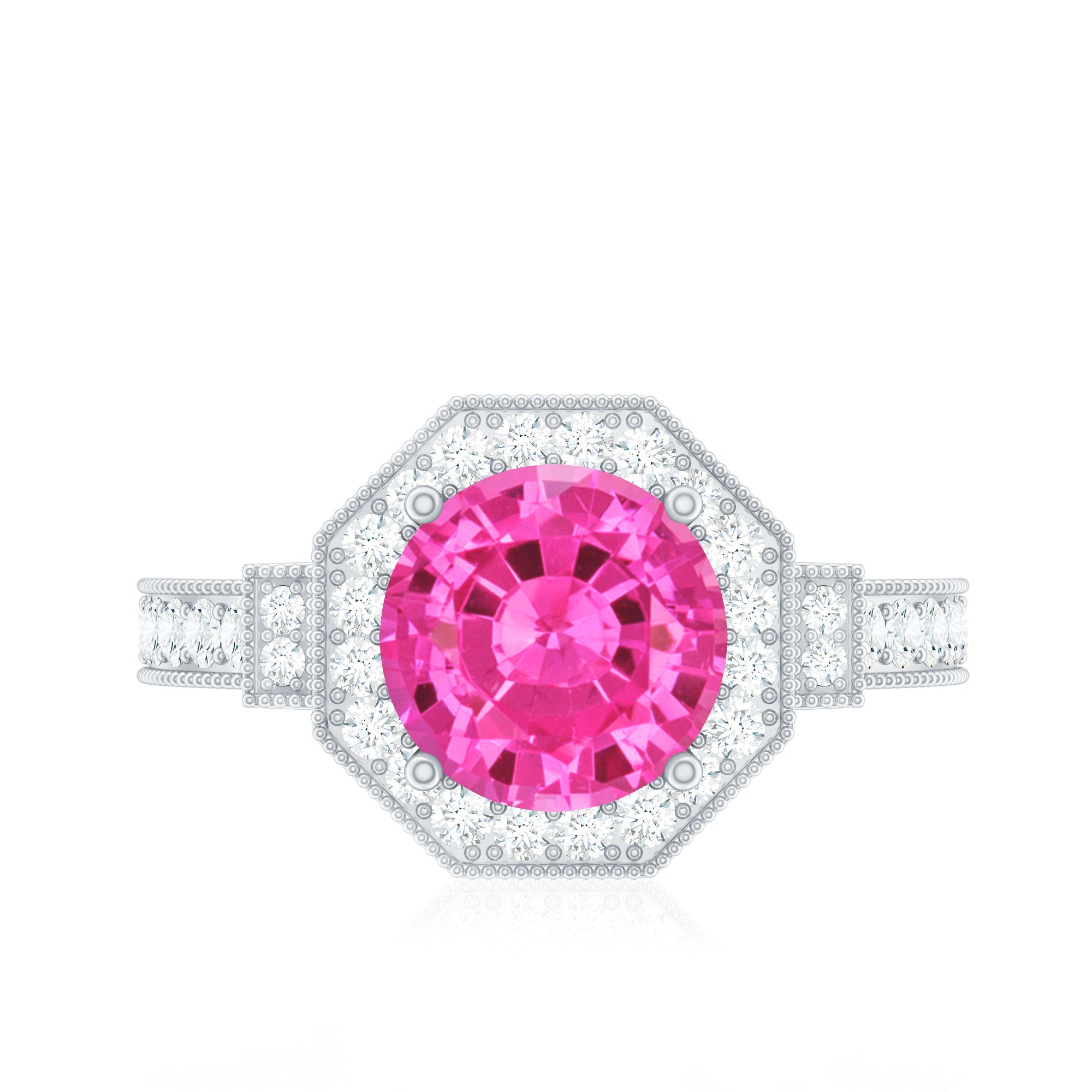 Rosec Jewels-Lab Created Pink Sapphire Vintage Engagement Ring with Diamond Halo