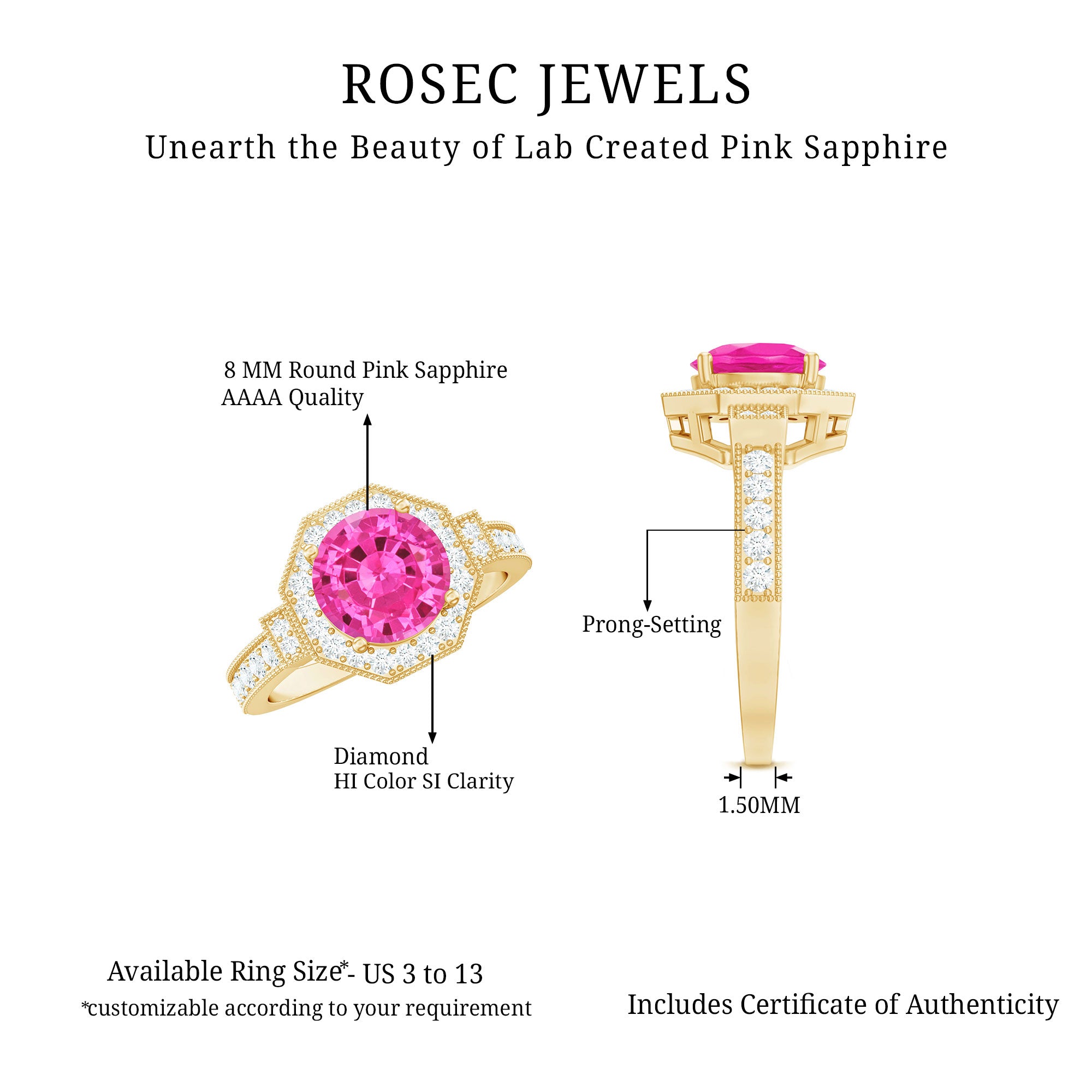 Rosec Jewels-Lab Created Pink Sapphire Vintage Engagement Ring with Diamond Halo