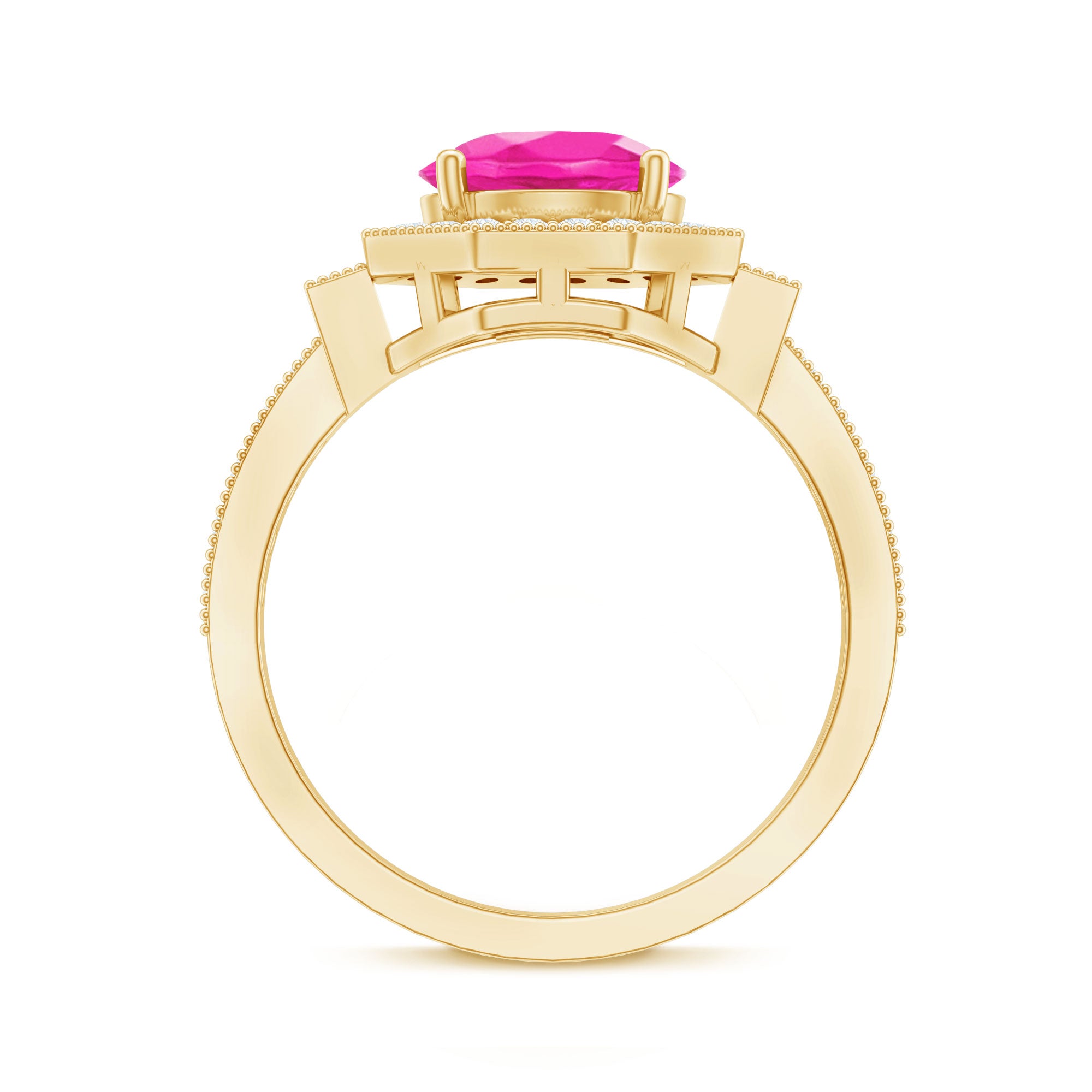 Rosec Jewels-Lab Created Pink Sapphire Vintage Engagement Ring with Diamond Halo