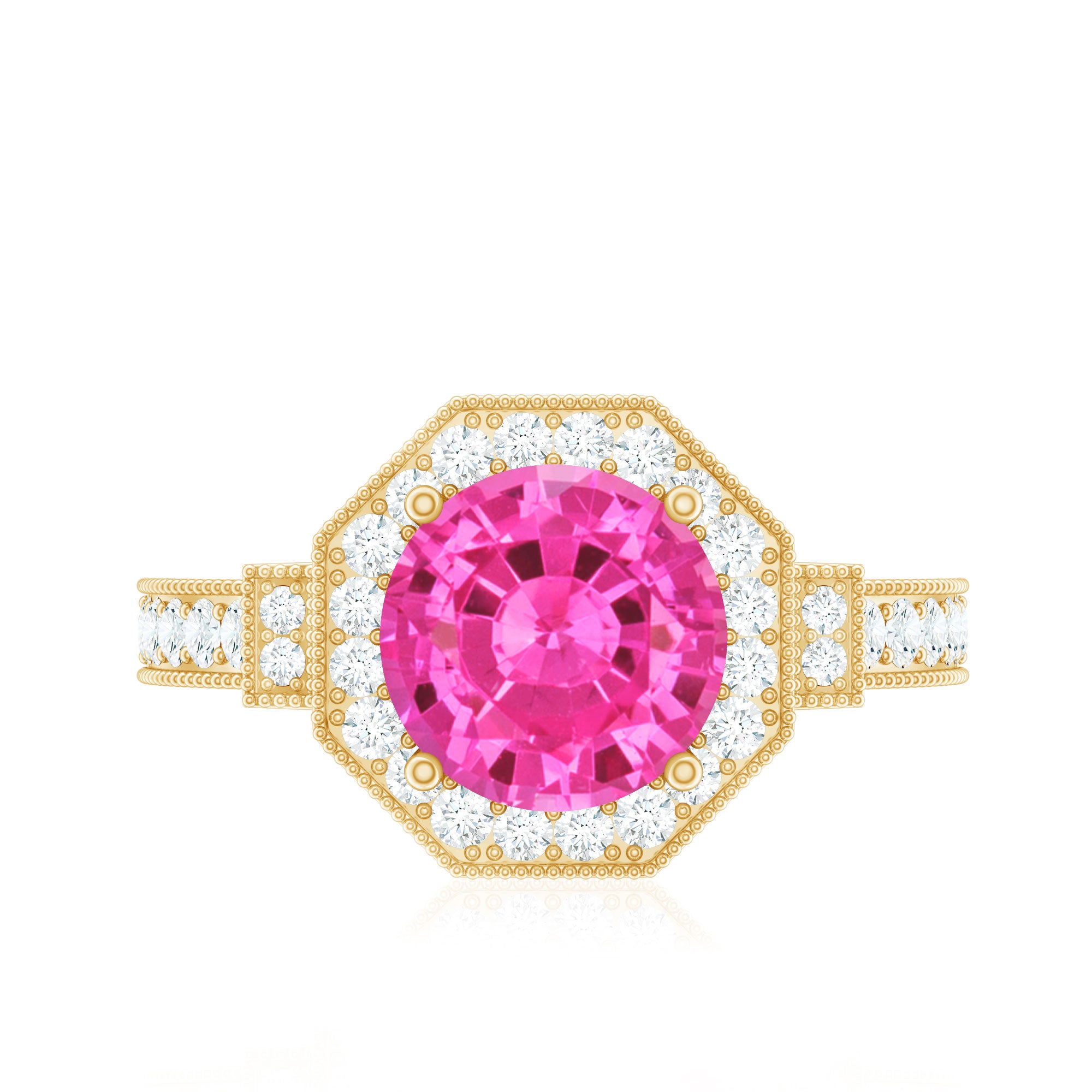 Rosec Jewels-Lab Created Pink Sapphire Vintage Engagement Ring with Diamond Halo