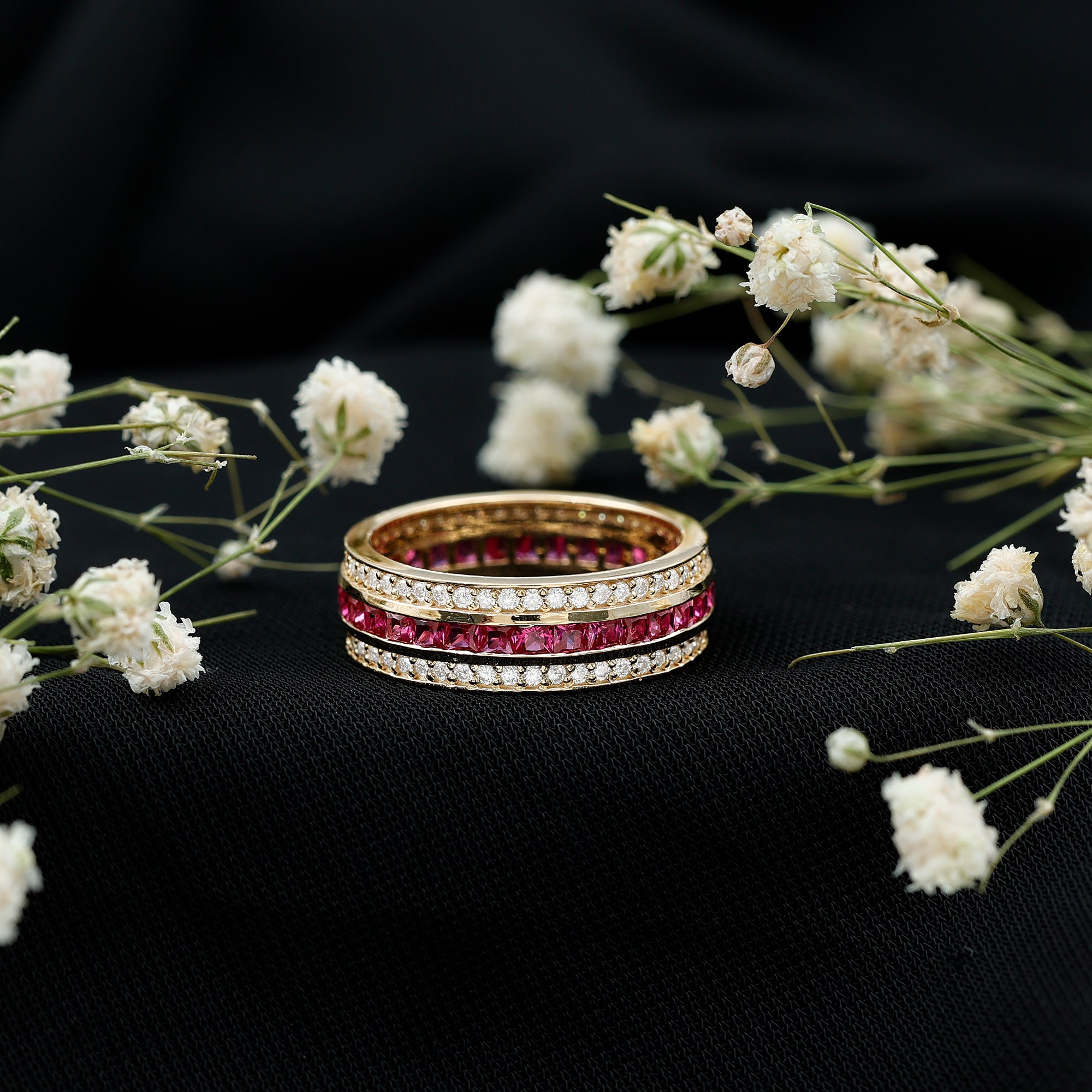 Rosec Jewels-Lab Created Ruby Three Row Wedding Band for Women