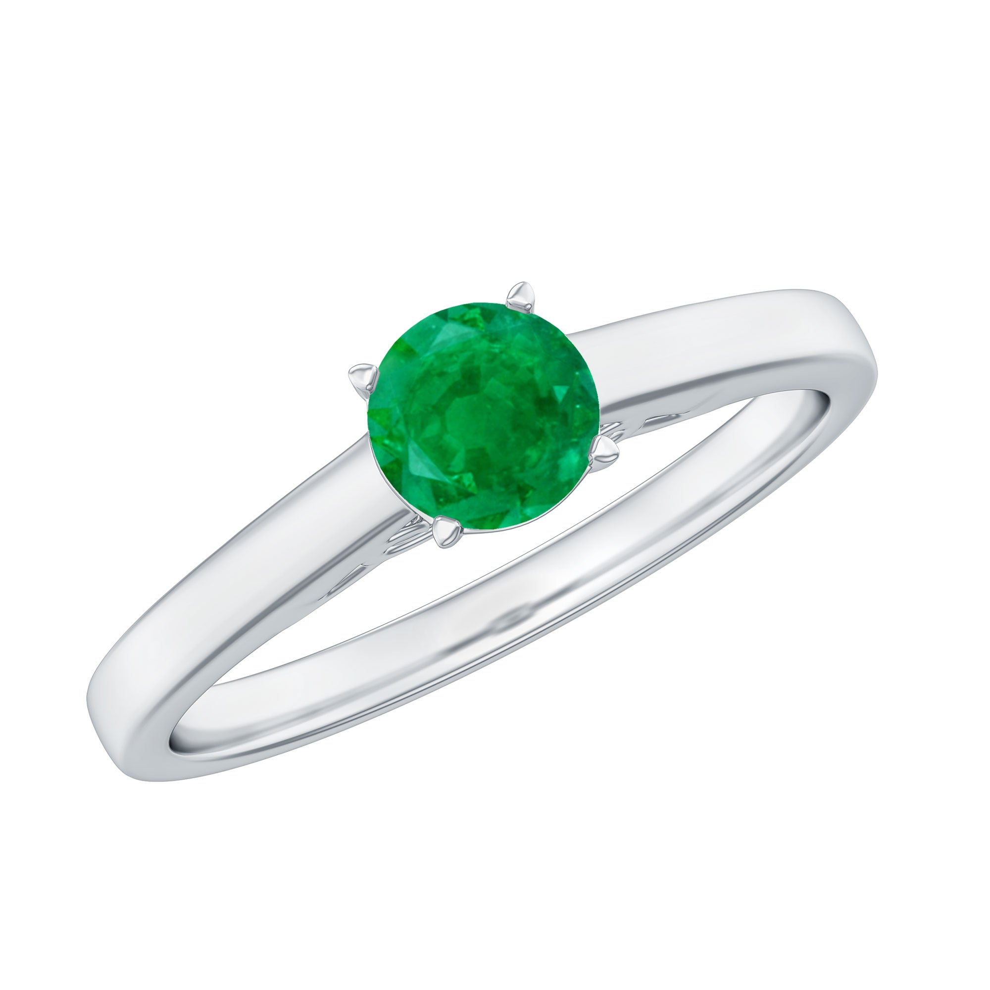 Round Shaped 5MM Emerald Solitaire Promise Ring for Her