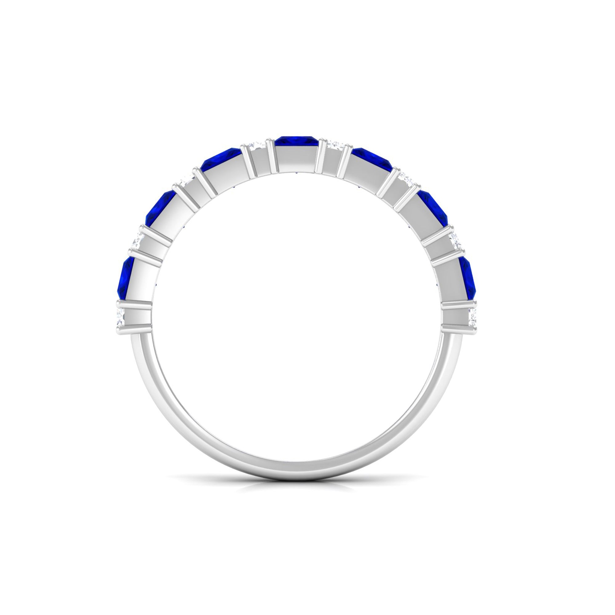 Princess Cut Lab Grown Blue Sapphire Half Eternity Ring with Diamond AAAA - Rosec Jewels