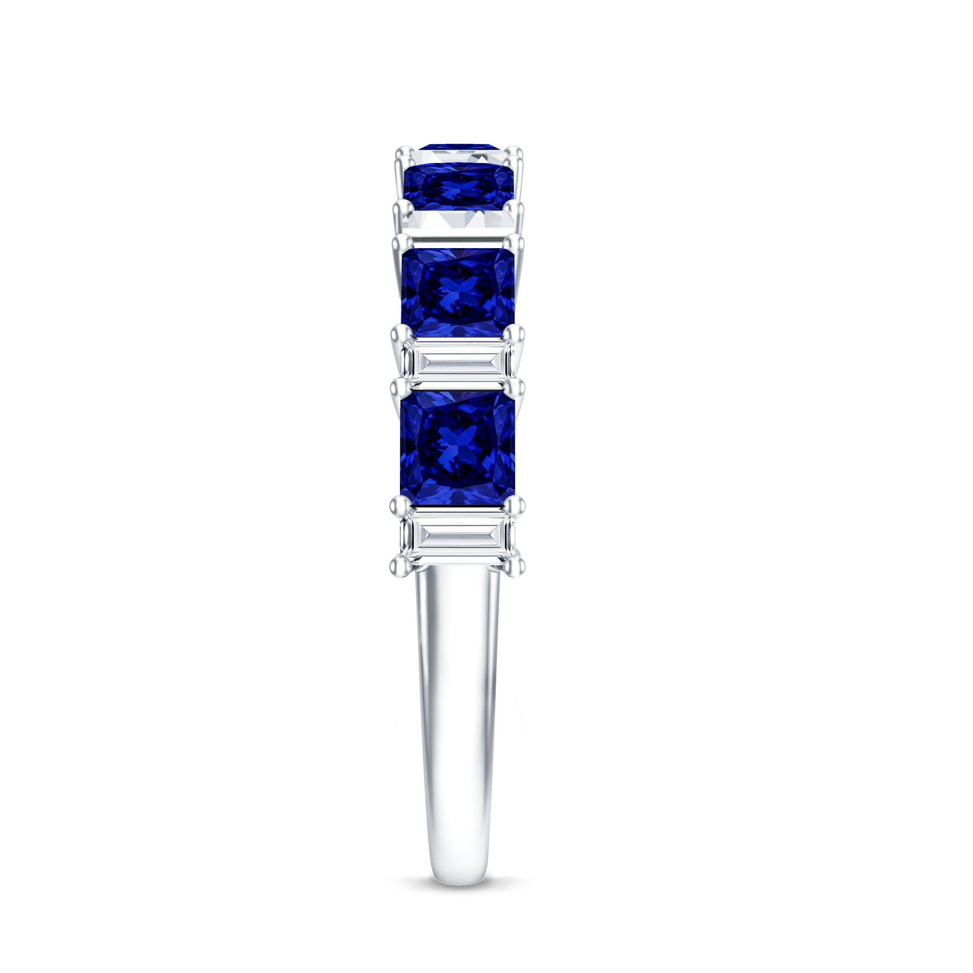Princess Cut Lab Grown Blue Sapphire Half Eternity Ring with Diamond AAAA - Rosec Jewels