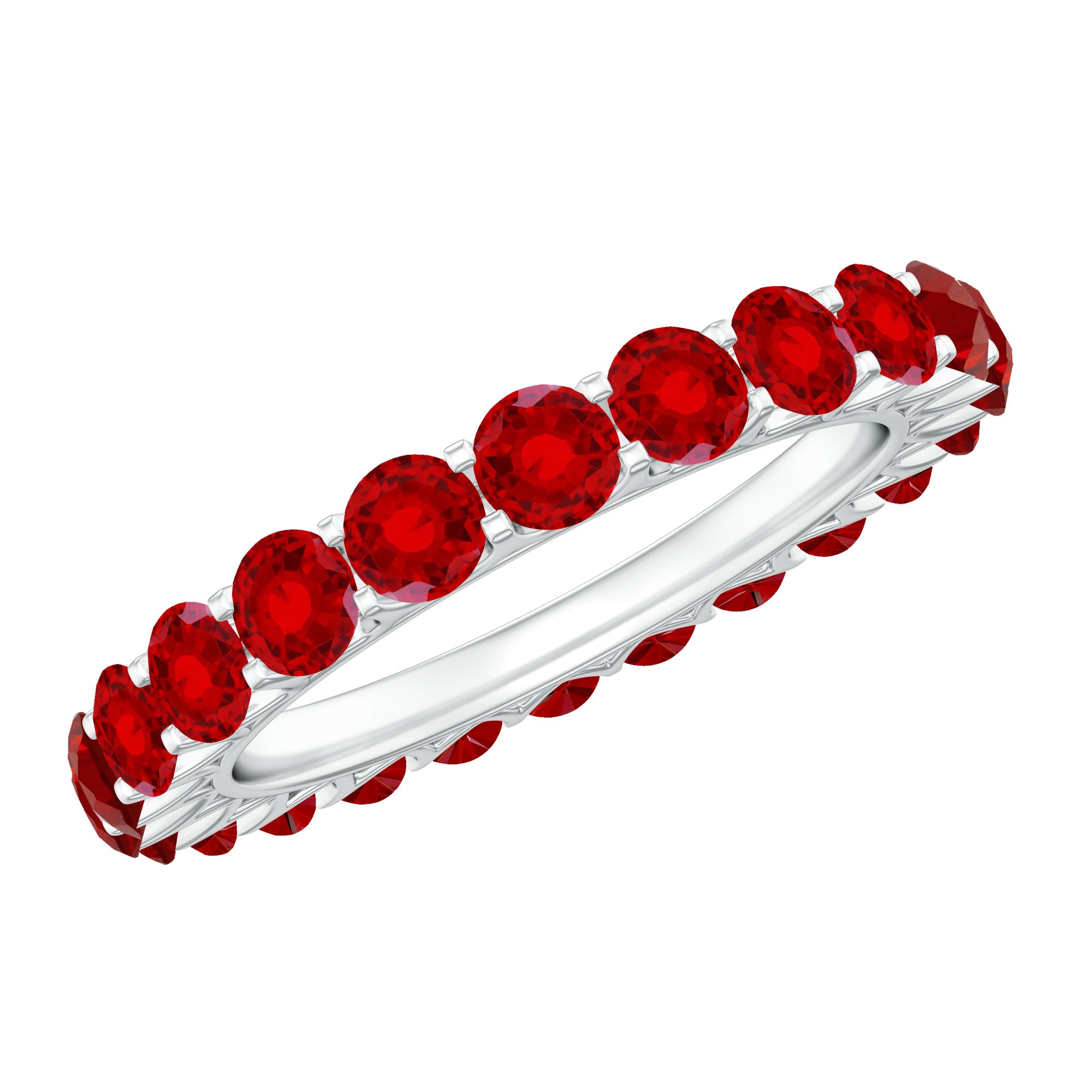 Shared Prong Set Round Created Ruby Full Eternity Band Ring AAAA - Rosec Jewels