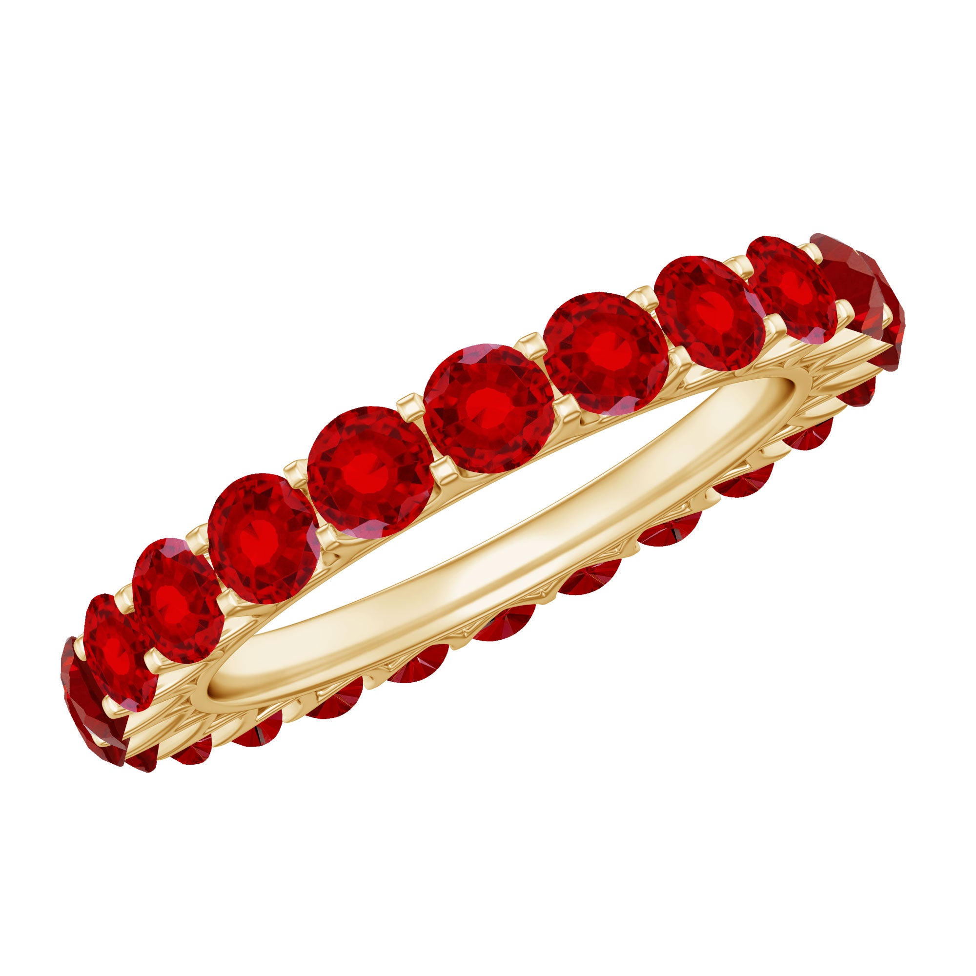 Shared Prong Set Round Created Ruby Full Eternity Band Ring AAAA - Rosec Jewels