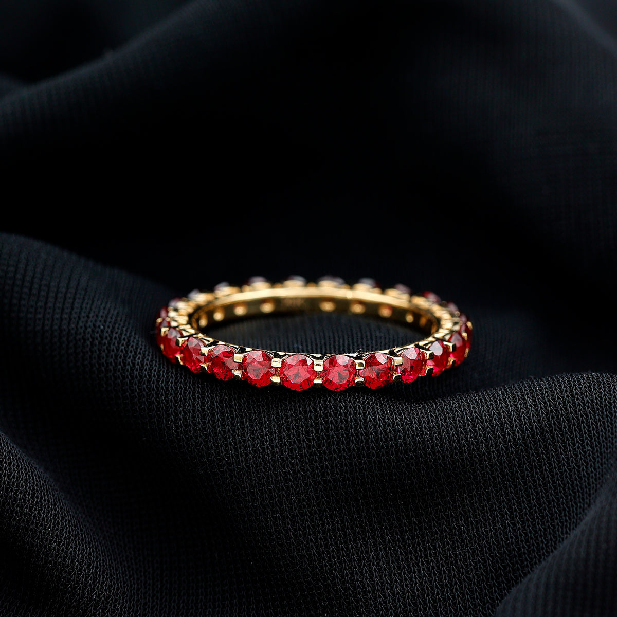 Shared Prong Set Round Created Ruby Full Eternity Band Ring AAAA - Rosec Jewels