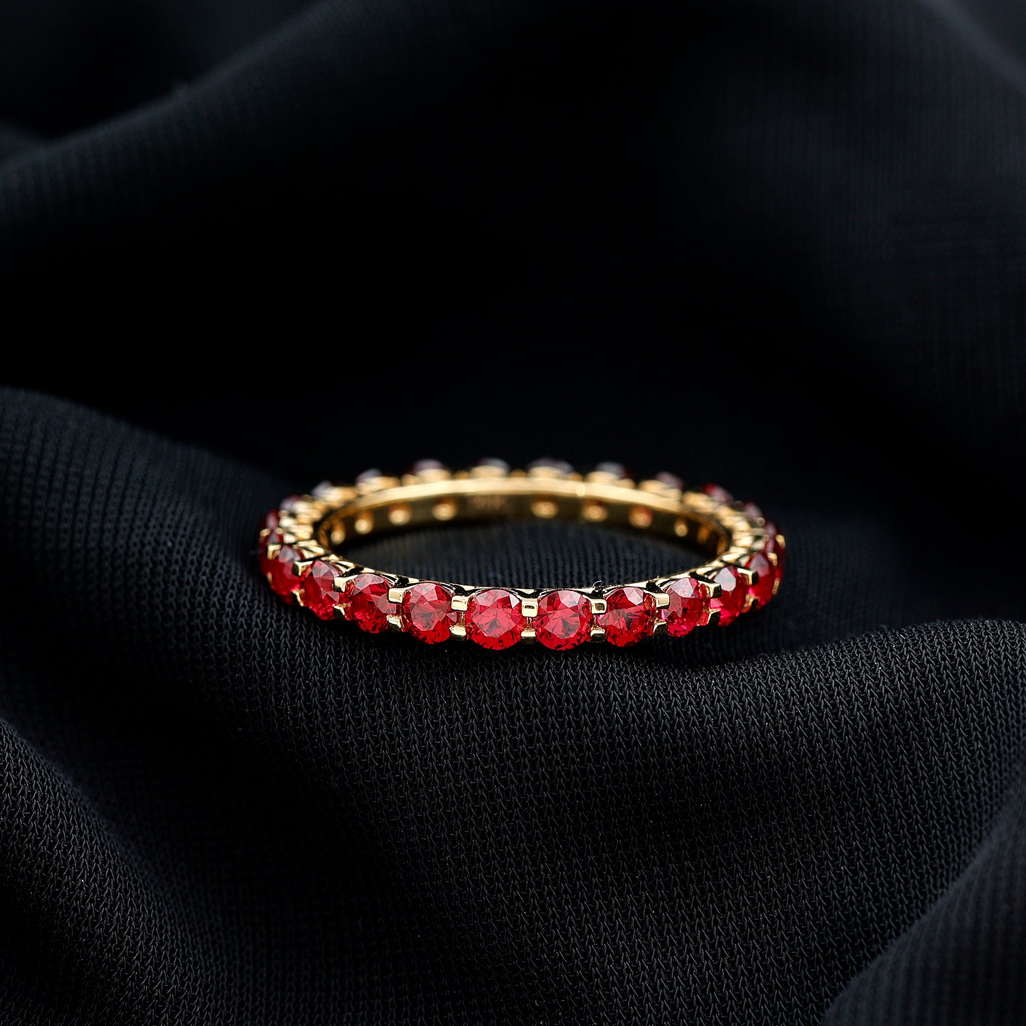 Rosec Jewels-Shared Prong Set Round Created Ruby Full Eternity Band Ring