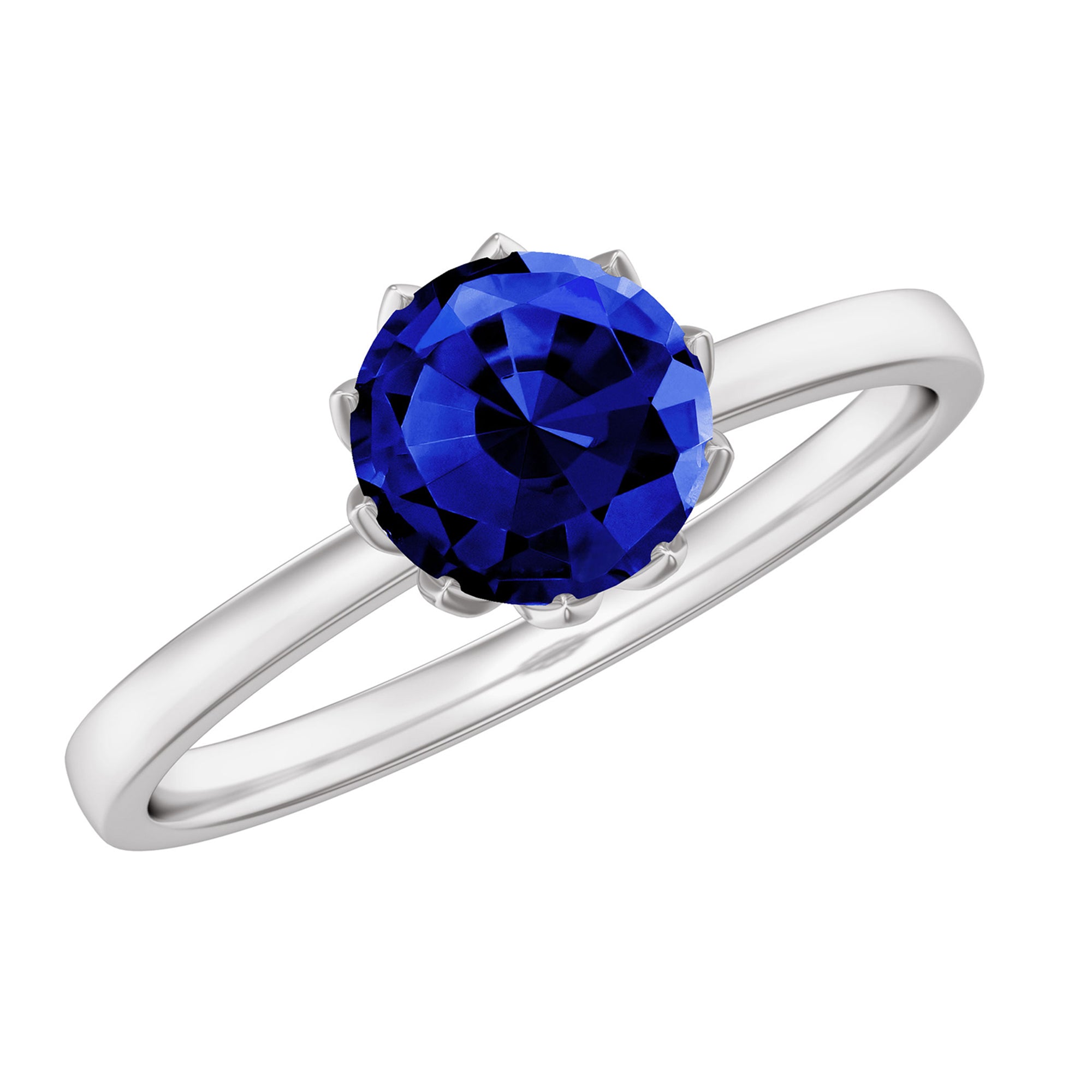 Certified 1 Carat Lab Grown Blue Sapphire Solitaire Engagement Ring AAAA - Rosec Jewels