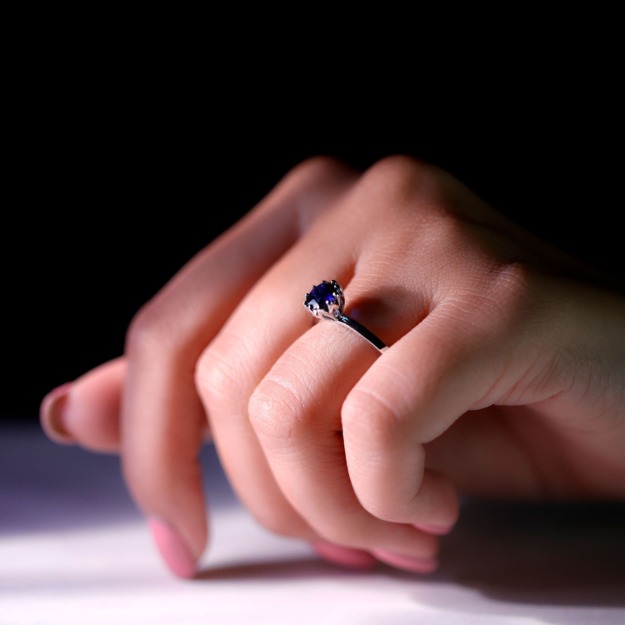 Certified 1 Carat Lab Grown Blue Sapphire Solitaire Engagement Ring AAAA - Rosec Jewels