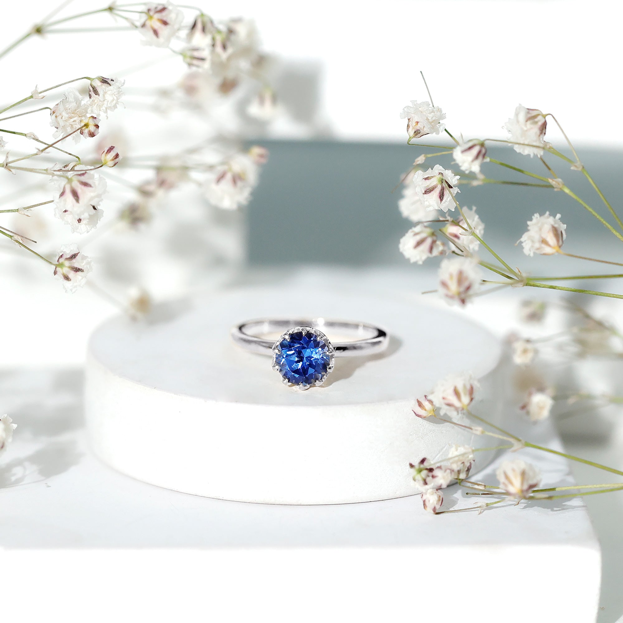 Certified 1 Carat Lab Grown Blue Sapphire Solitaire Engagement Ring AAAA - Rosec Jewels