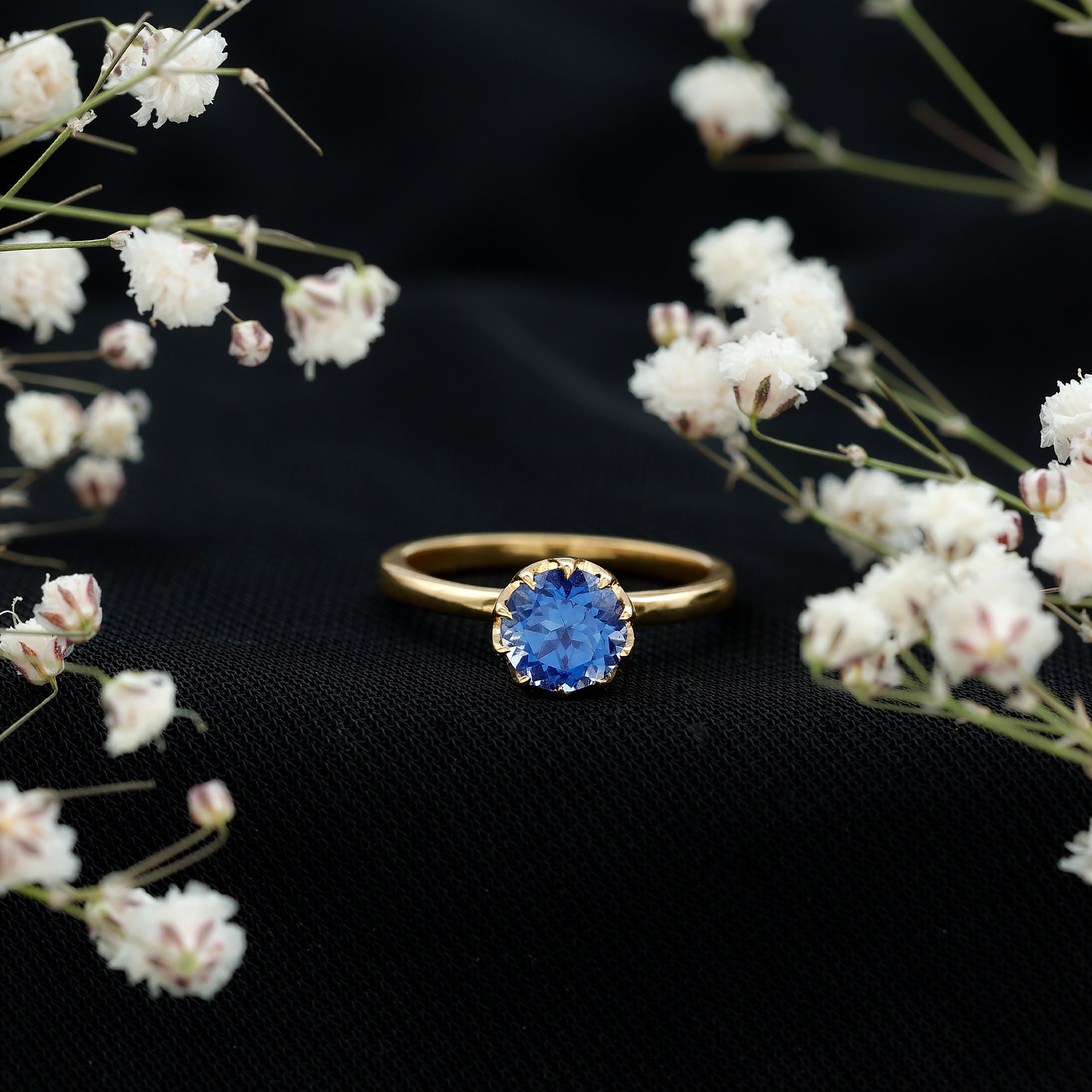 Certified 1 Carat Lab Grown Blue Sapphire Solitaire Engagement Ring AAAA - Rosec Jewels