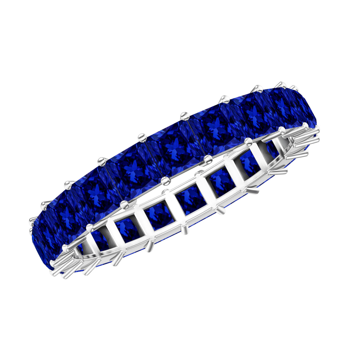 Princess Cut Lab Grown Blue Sapphire Full Eternity Band AAAA - Rosec Jewels