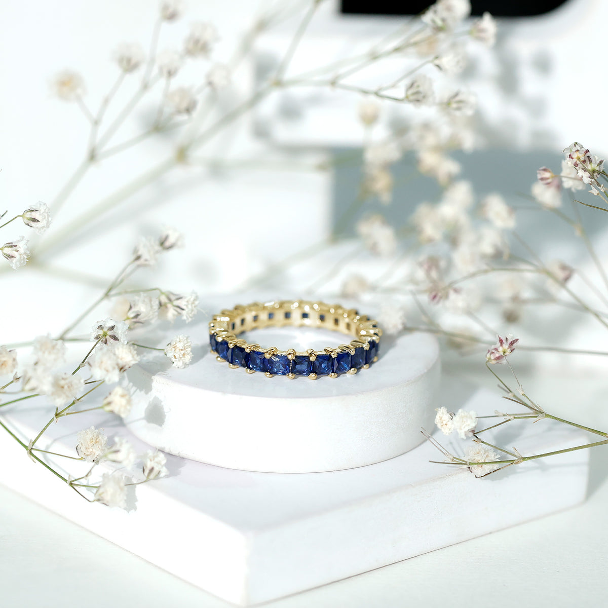 Princess Cut Lab Grown Blue Sapphire Full Eternity Band AAAA - Rosec Jewels