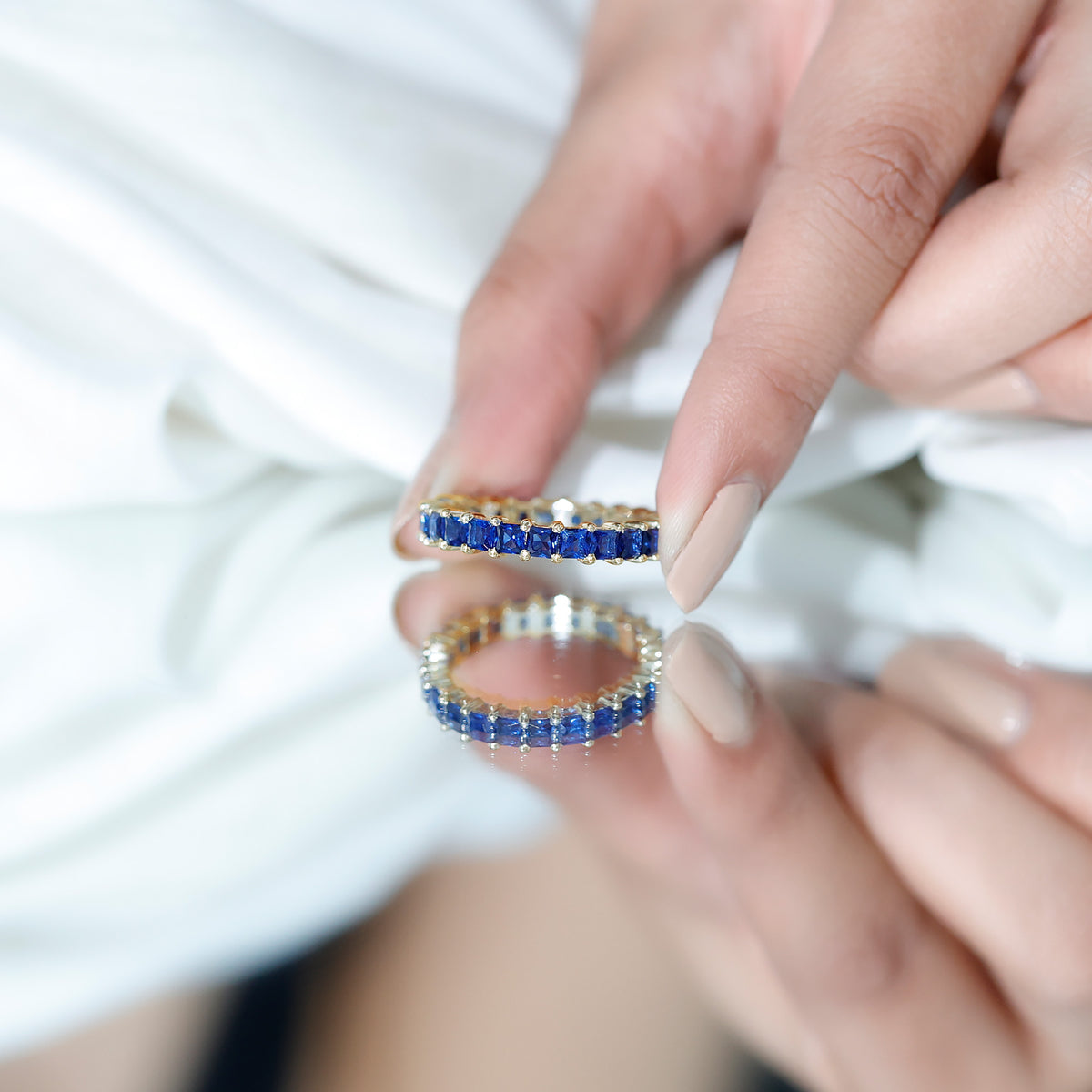 Princess Cut Lab Grown Blue Sapphire Full Eternity Band AAAA - Rosec Jewels
