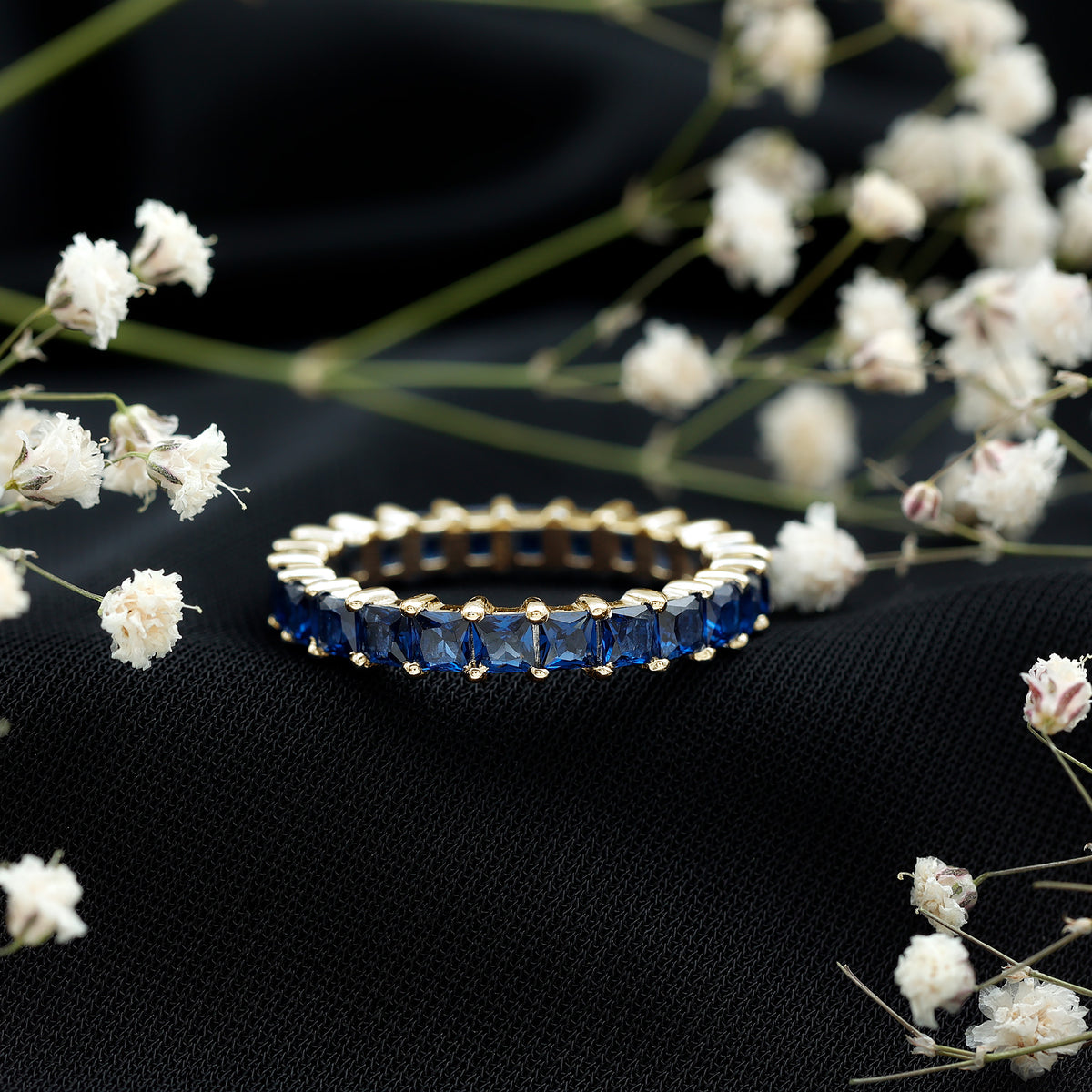 Princess Cut Lab Grown Blue Sapphire Full Eternity Band AAAA - Rosec Jewels