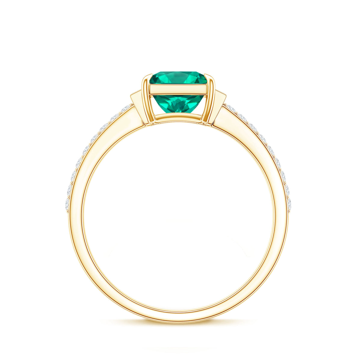 Lab Grown Emerald Diamond 3 Stone Engagement Ring with Certificate AAAA - Rosec Jewels