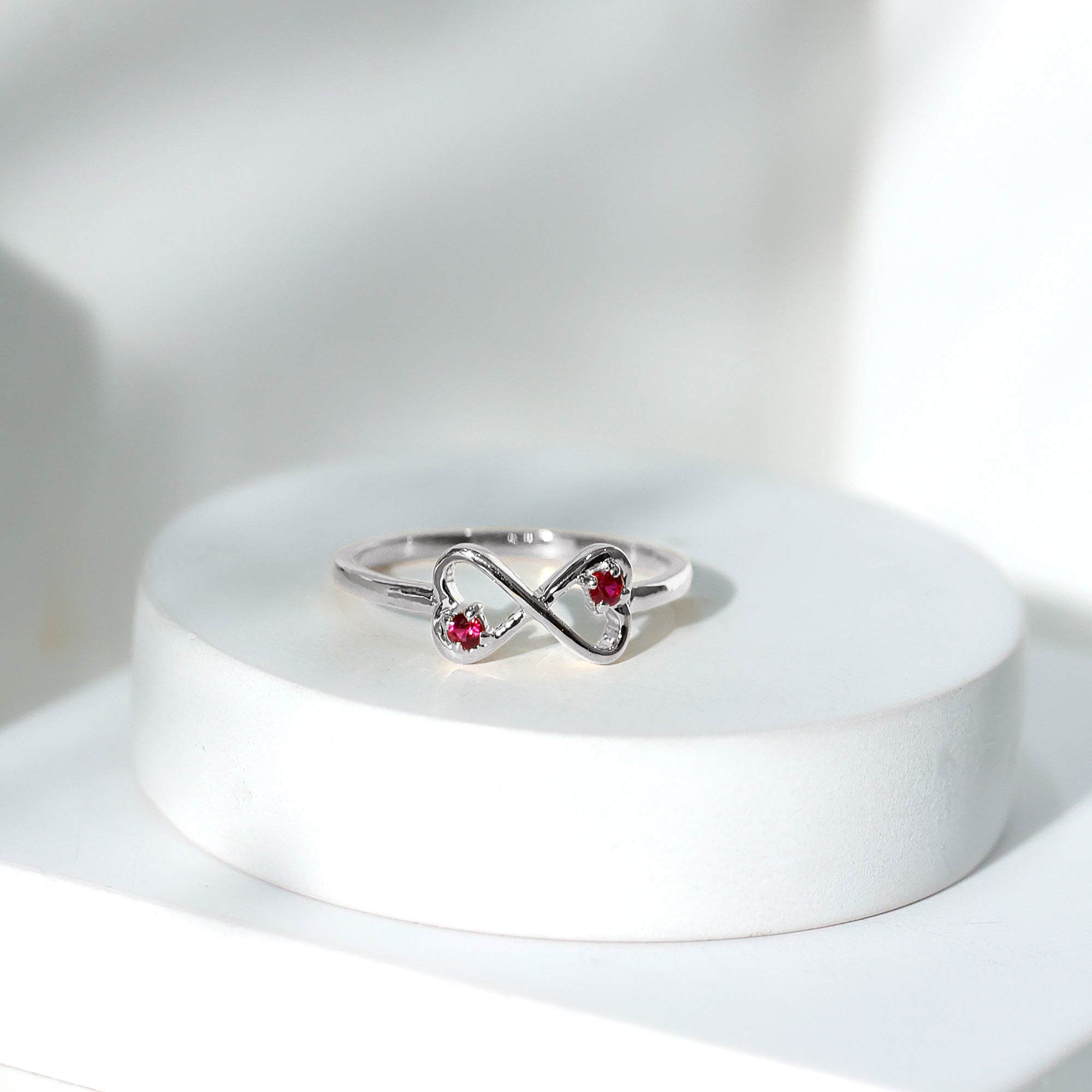 Rosec Jewels-Lab Created Ruby Infinity Heart Promise Ring