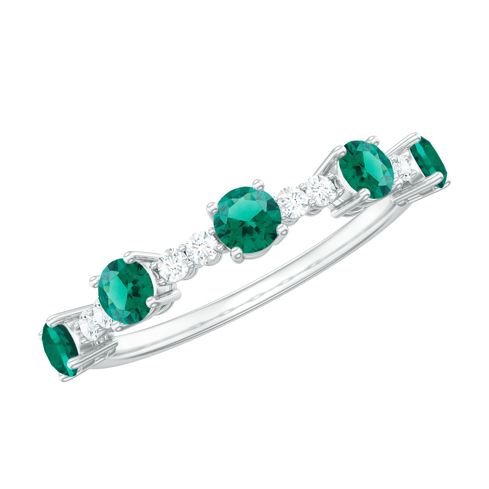 Certified Lab Grown Emerald Half Eternity Anniversary Ring with Diamond AAAA - Rosec Jewels