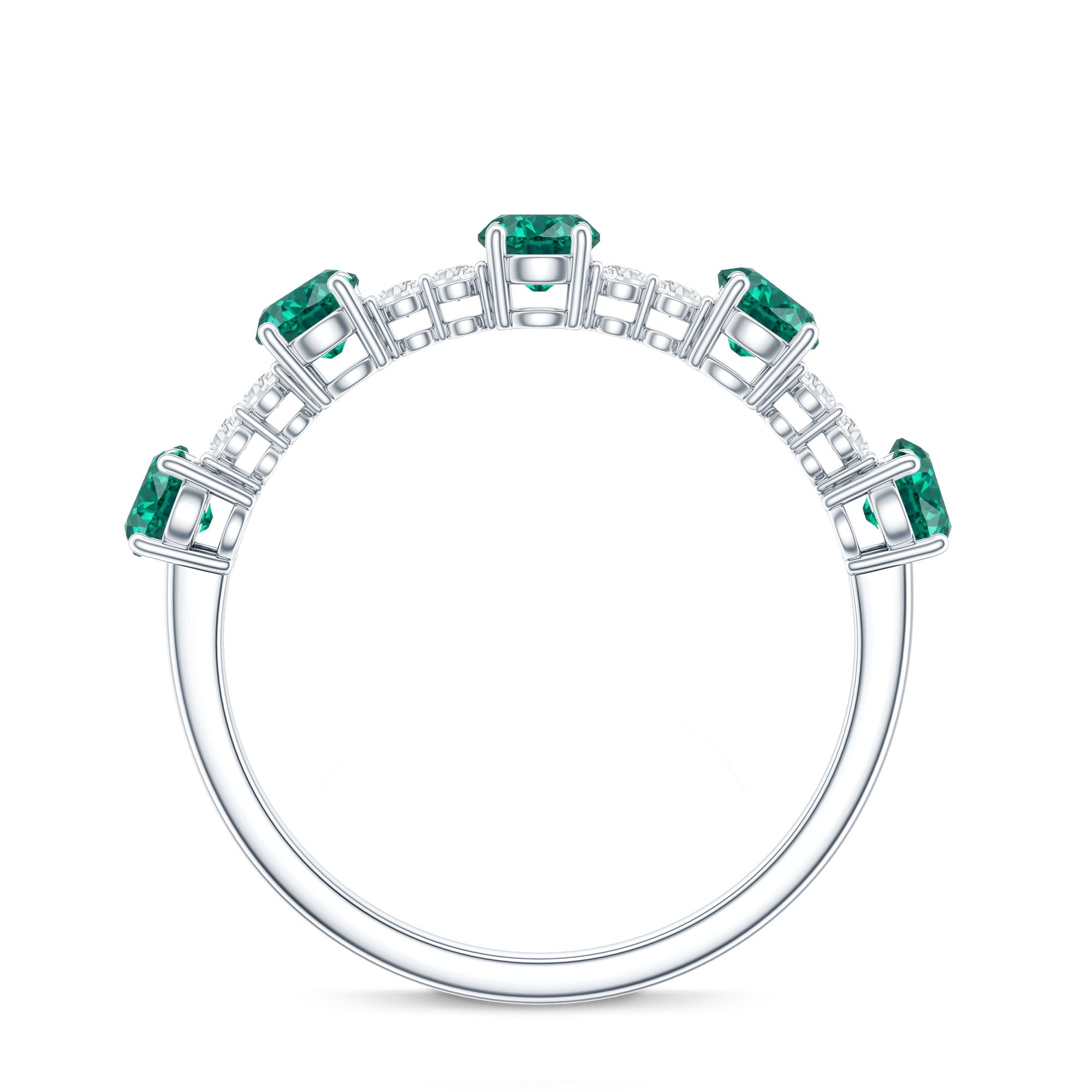 Certified Lab Grown Emerald Half Eternity Anniversary Ring with Diamond AAAA - Rosec Jewels