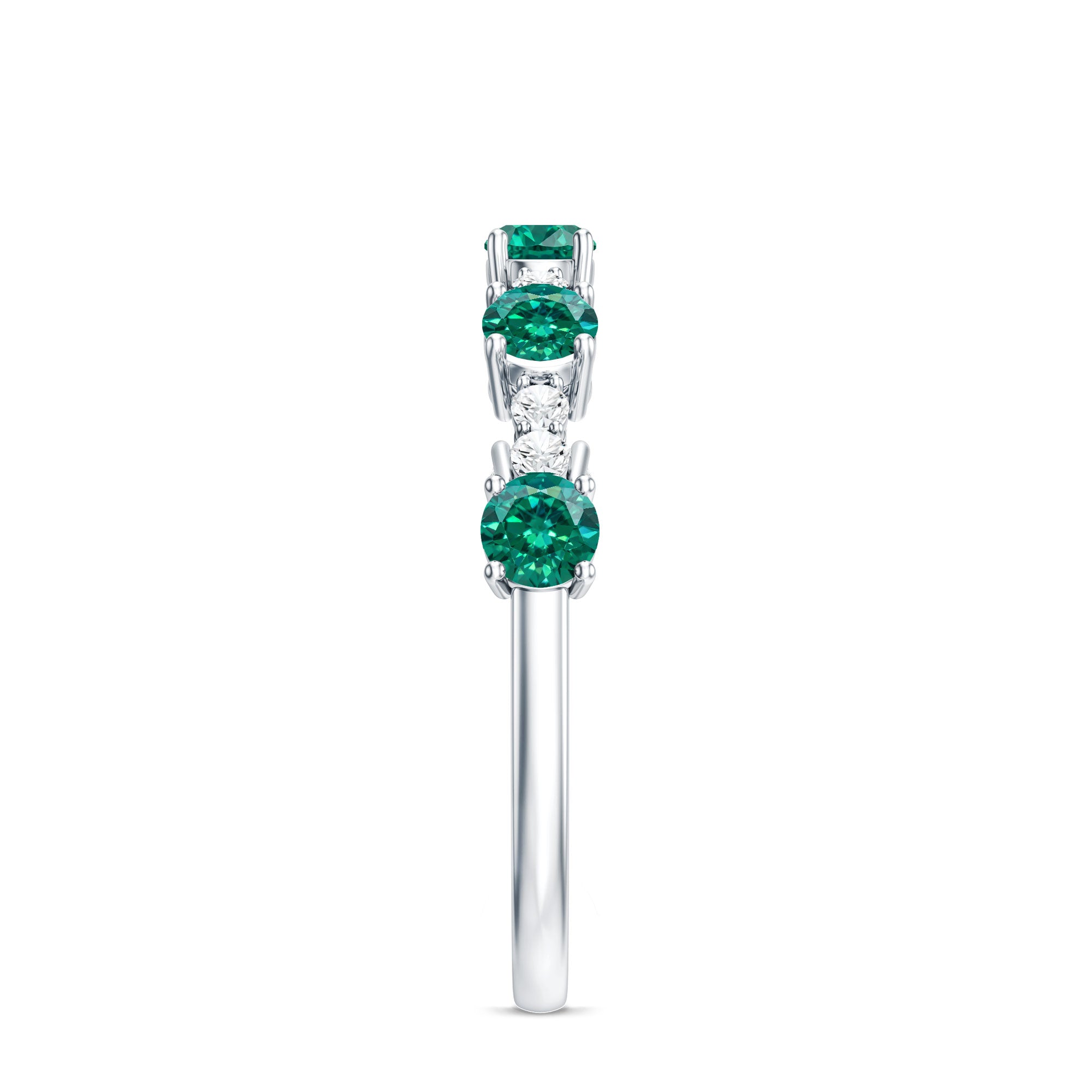 Certified Lab Grown Emerald Half Eternity Anniversary Ring with Diamond AAAA - Rosec Jewels