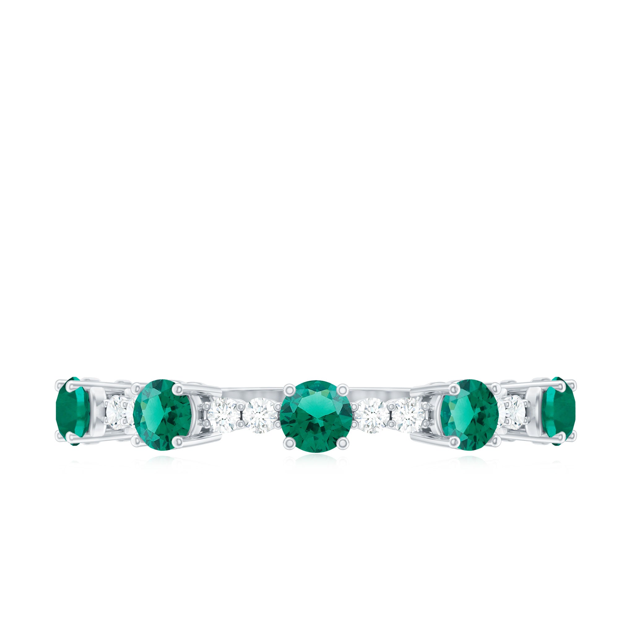 Certified Lab Grown Emerald Half Eternity Anniversary Ring with Diamond AAAA - Rosec Jewels