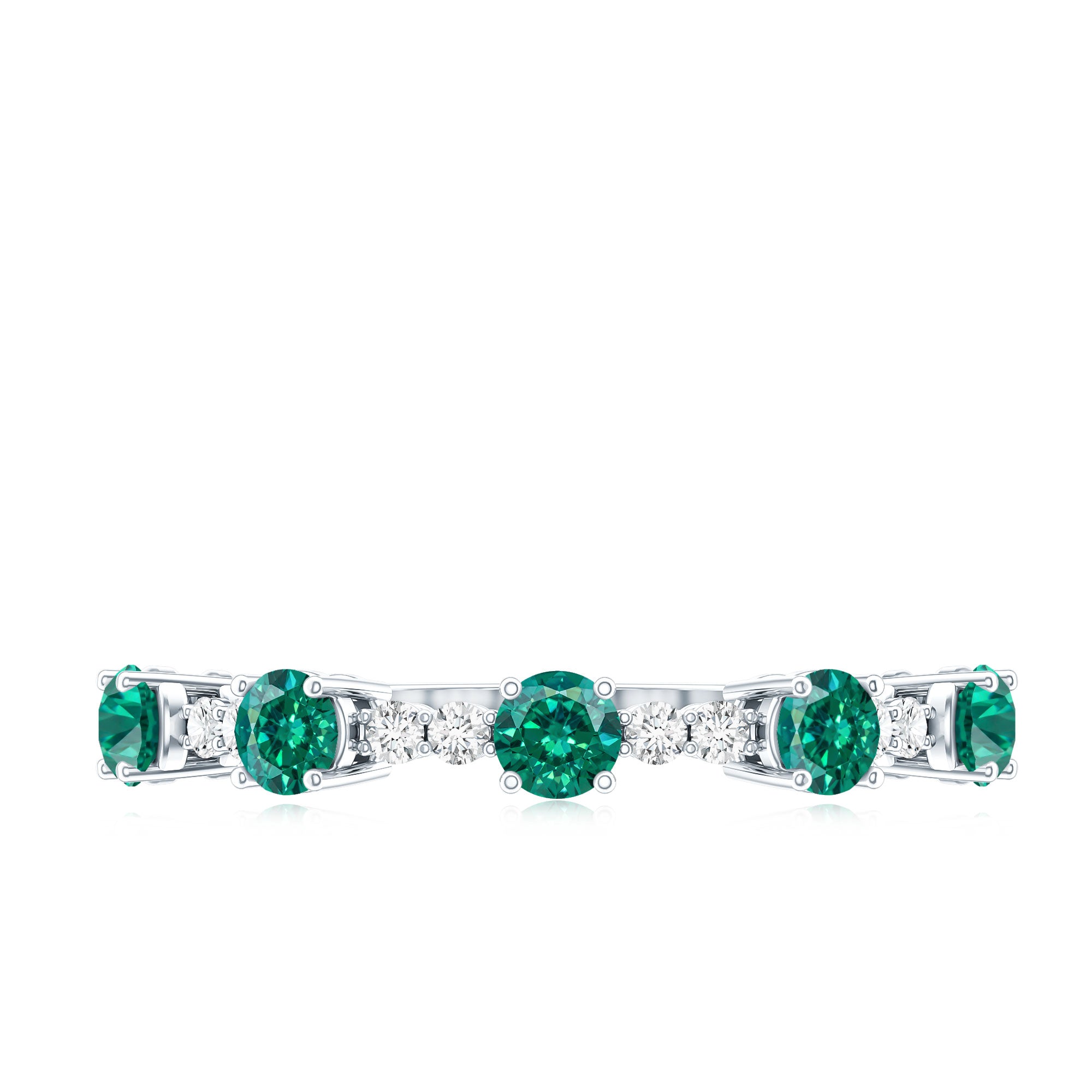 Certified Lab Grown Emerald Half Eternity Anniversary Ring with Diamond AAAA - Rosec Jewels
