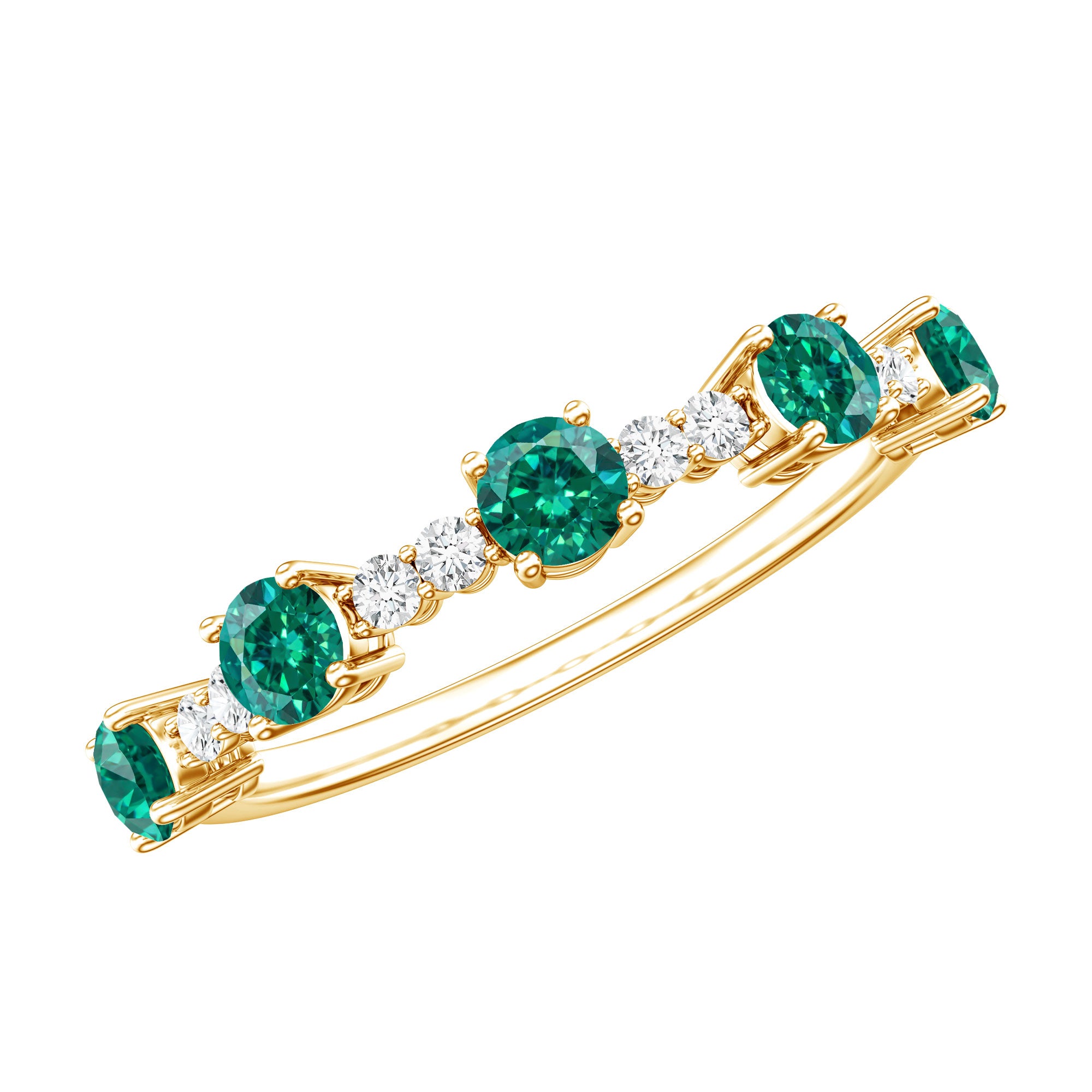 Certified Lab Grown Emerald Half Eternity Anniversary Ring with Diamond AAAA - Rosec Jewels