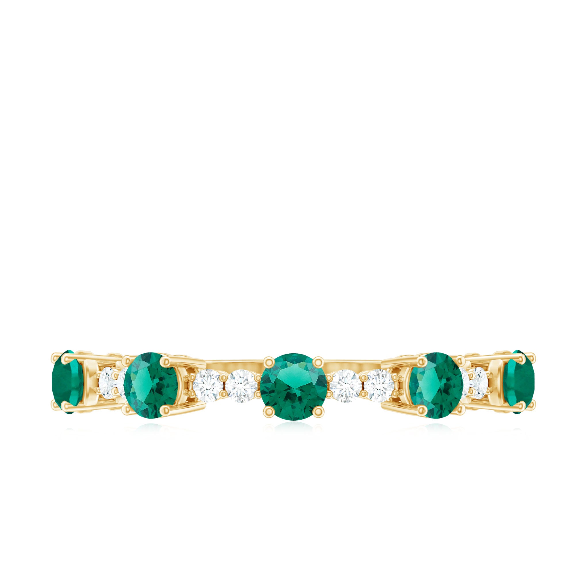 Certified Lab Grown Emerald Half Eternity Anniversary Ring with Diamond AAAA - Rosec Jewels