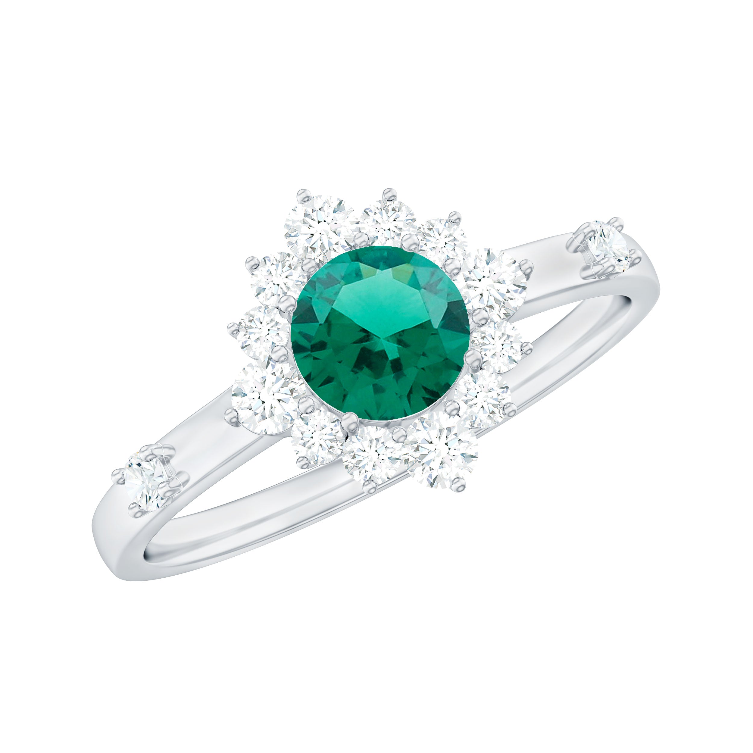 Certified Lab Grown Emerald Classic Engagement Ring with Diamond