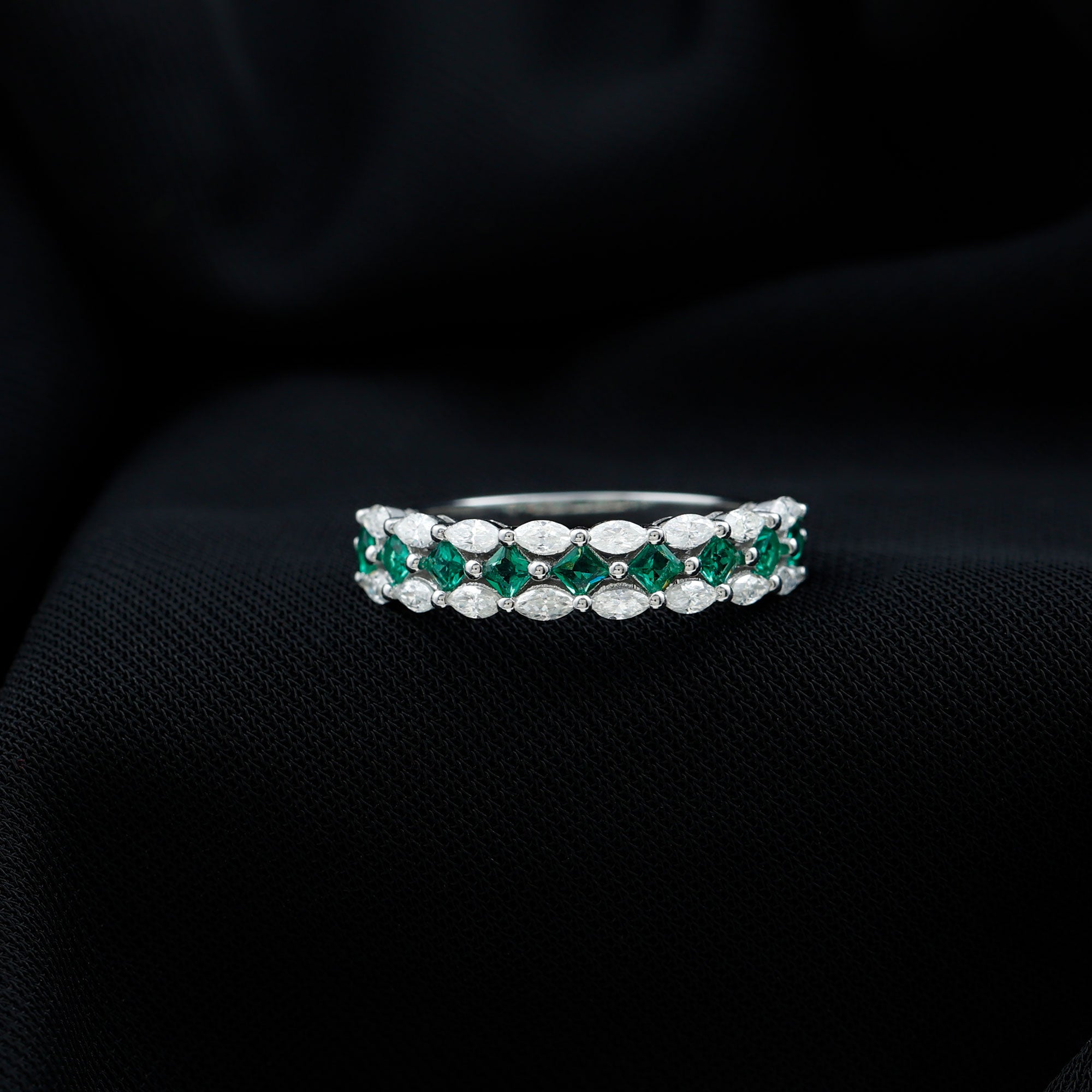 Certified Lab Grown Emerald Half Eternity Wedding Band AAAA - Rosec Jewels