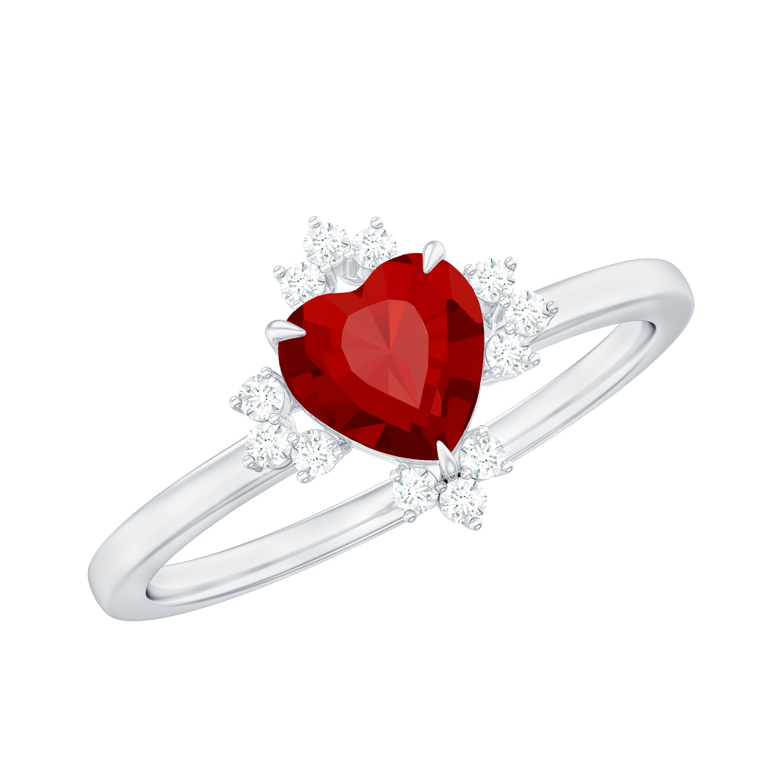 Lab Created Ruby Heart Promise Ring with Diamonds AAAA - Rosec Jewels