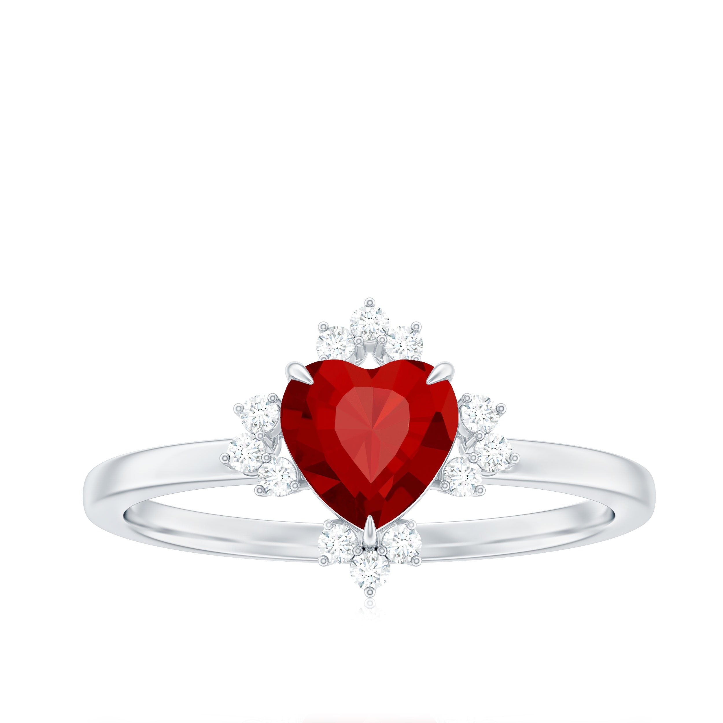 Lab Created Ruby Heart Promise Ring with Diamonds AAAA - Rosec Jewels