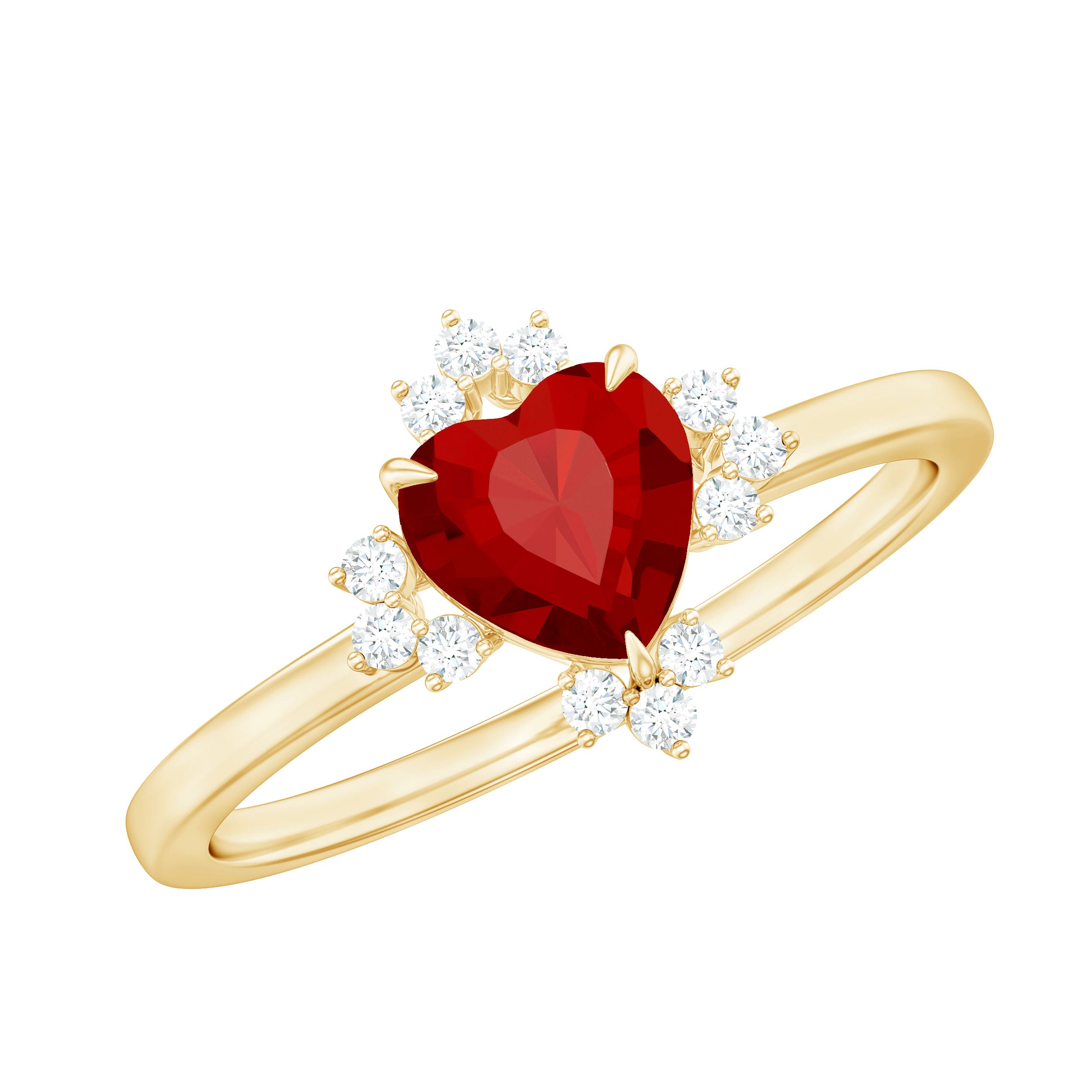 Lab Created Ruby Heart Promise Ring with Diamonds AAAA - Rosec Jewels