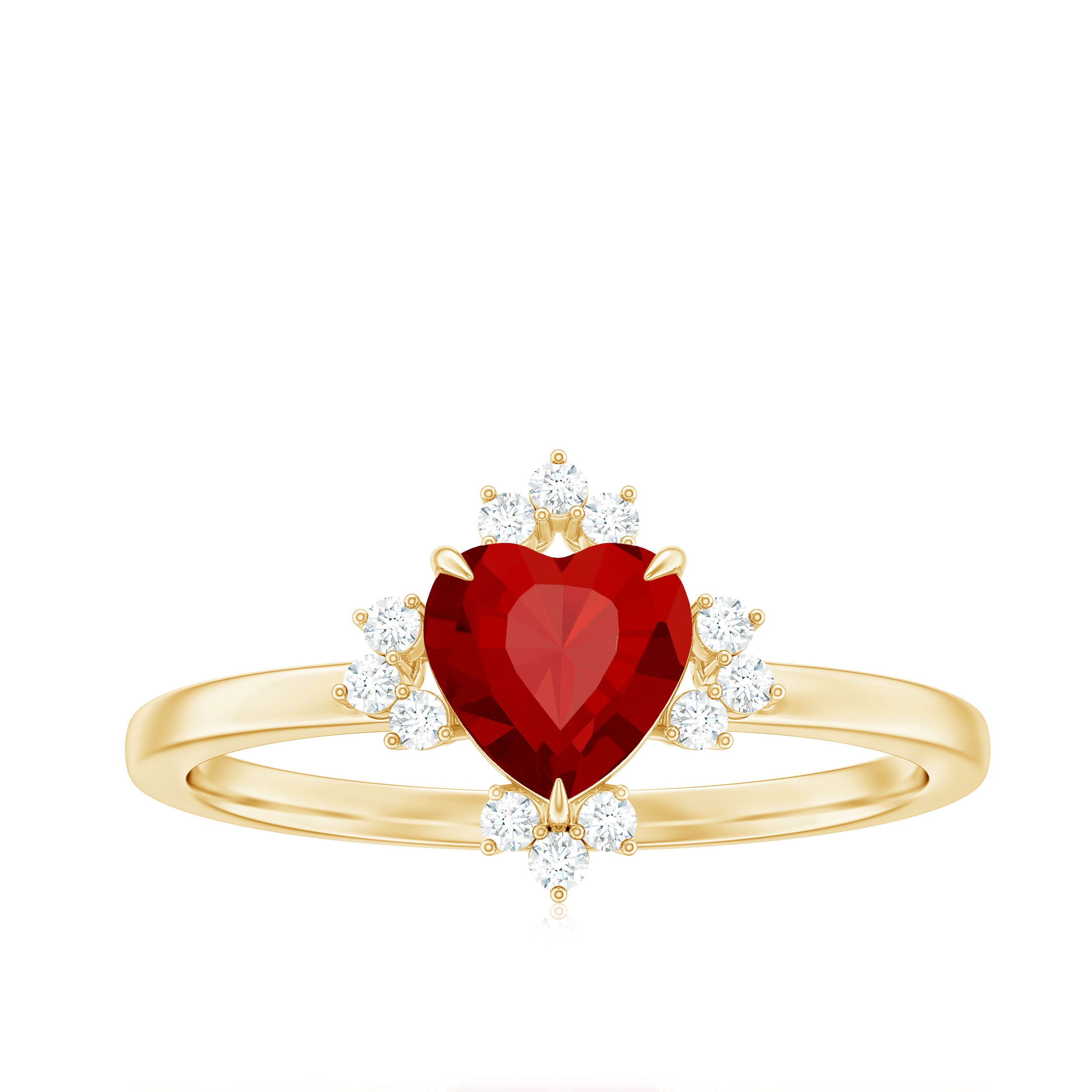 Lab Created Ruby Heart Promise Ring with Diamonds AAAA - Rosec Jewels
