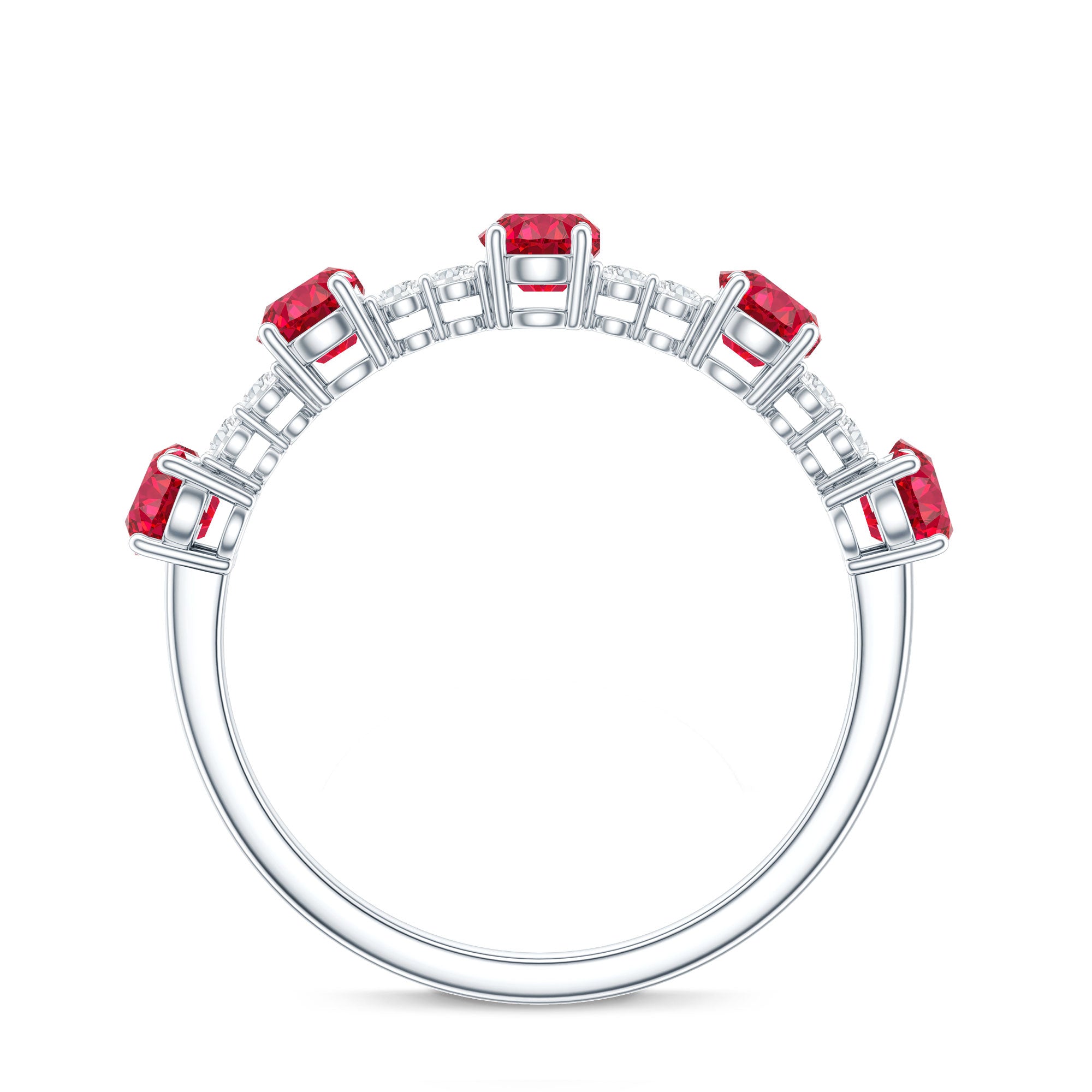Lab Created Ruby and Diamond Half Eternity Stackable Ring AAAA - Rosec Jewels