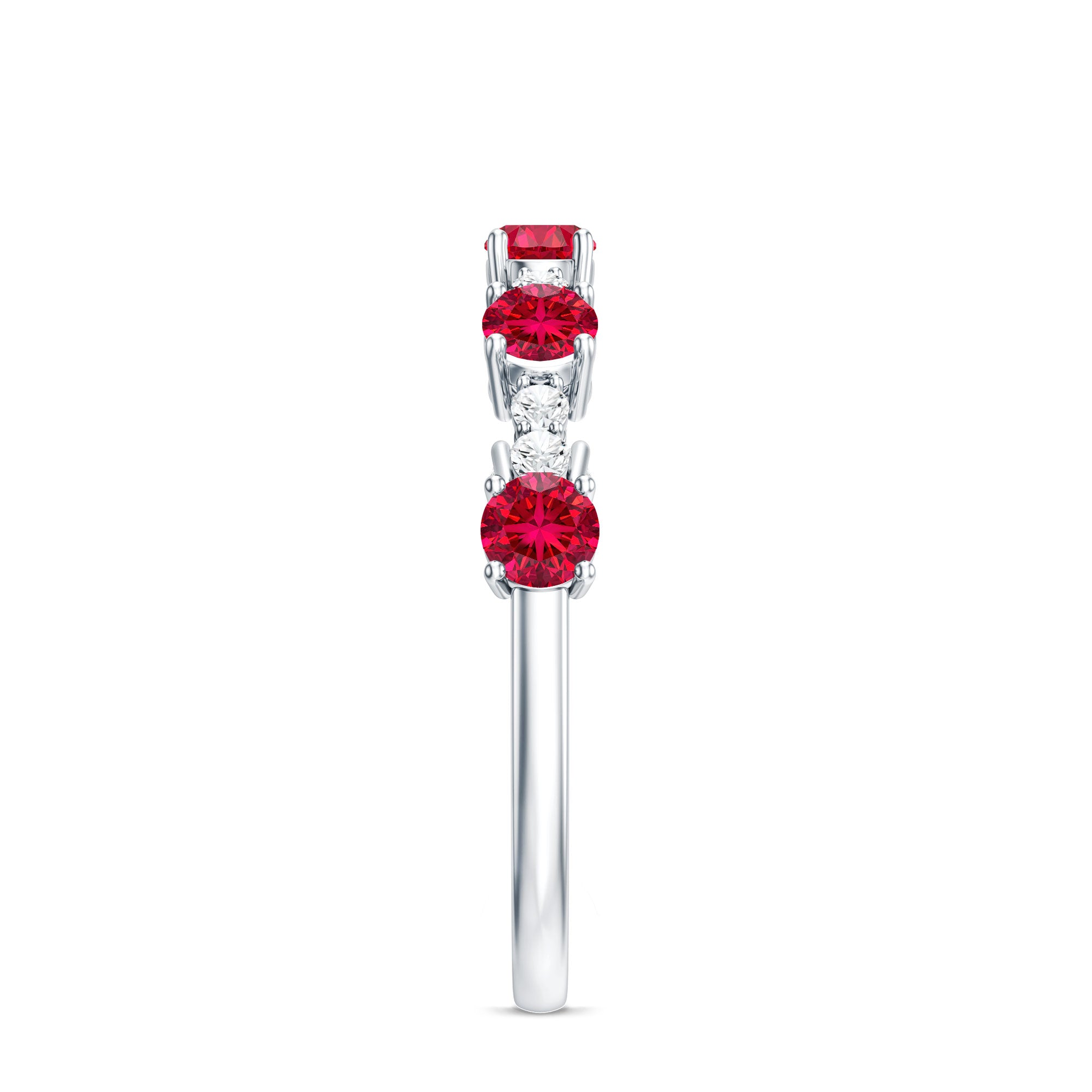 Lab Created Ruby and Diamond Half Eternity Stackable Ring AAAA - Rosec Jewels