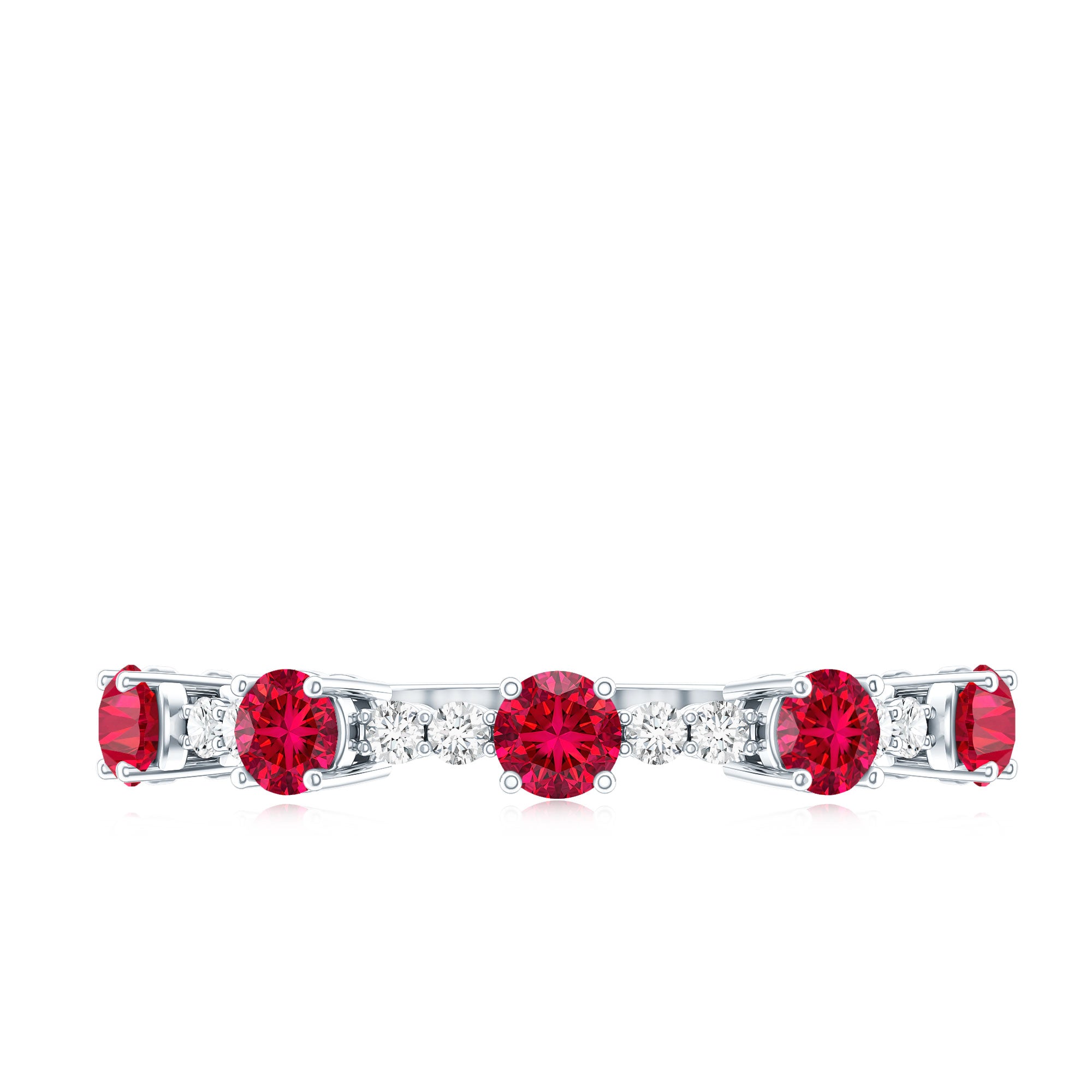 Lab Created Ruby and Diamond Half Eternity Stackable Ring AAAA - Rosec Jewels