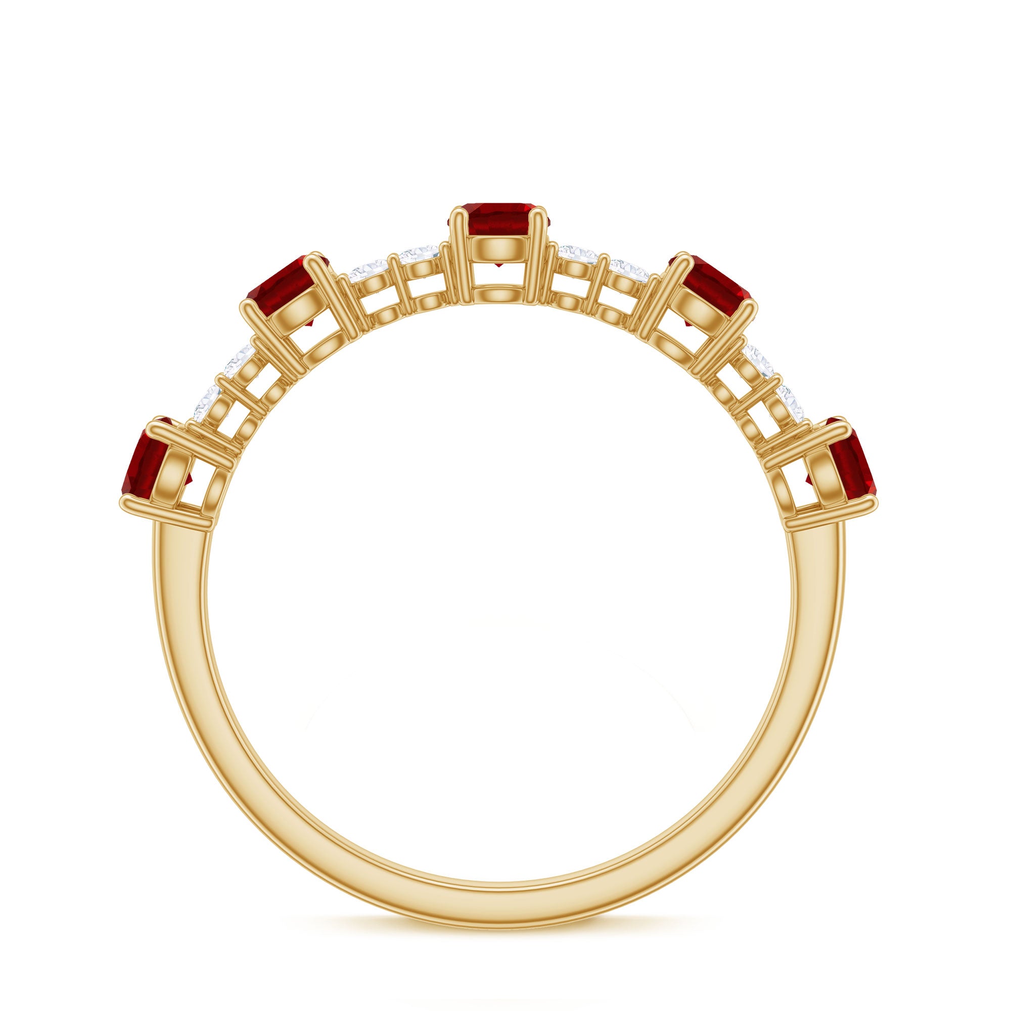 Rosec Jewels-Lab Created Ruby and Diamond Half Eternity Stackable Ring