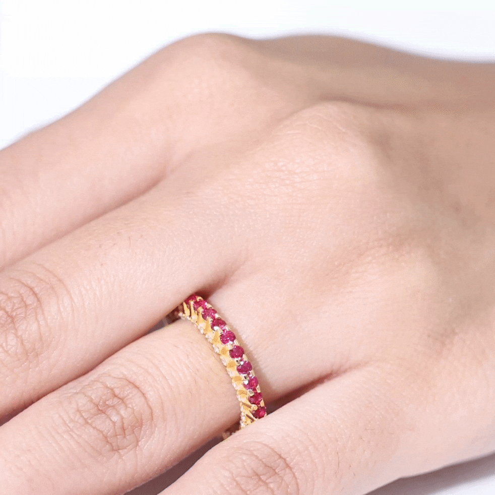 Round Shape Lab Grown Ruby and Diamond Eternity Wedding Band AAAA - Rosec Jewels