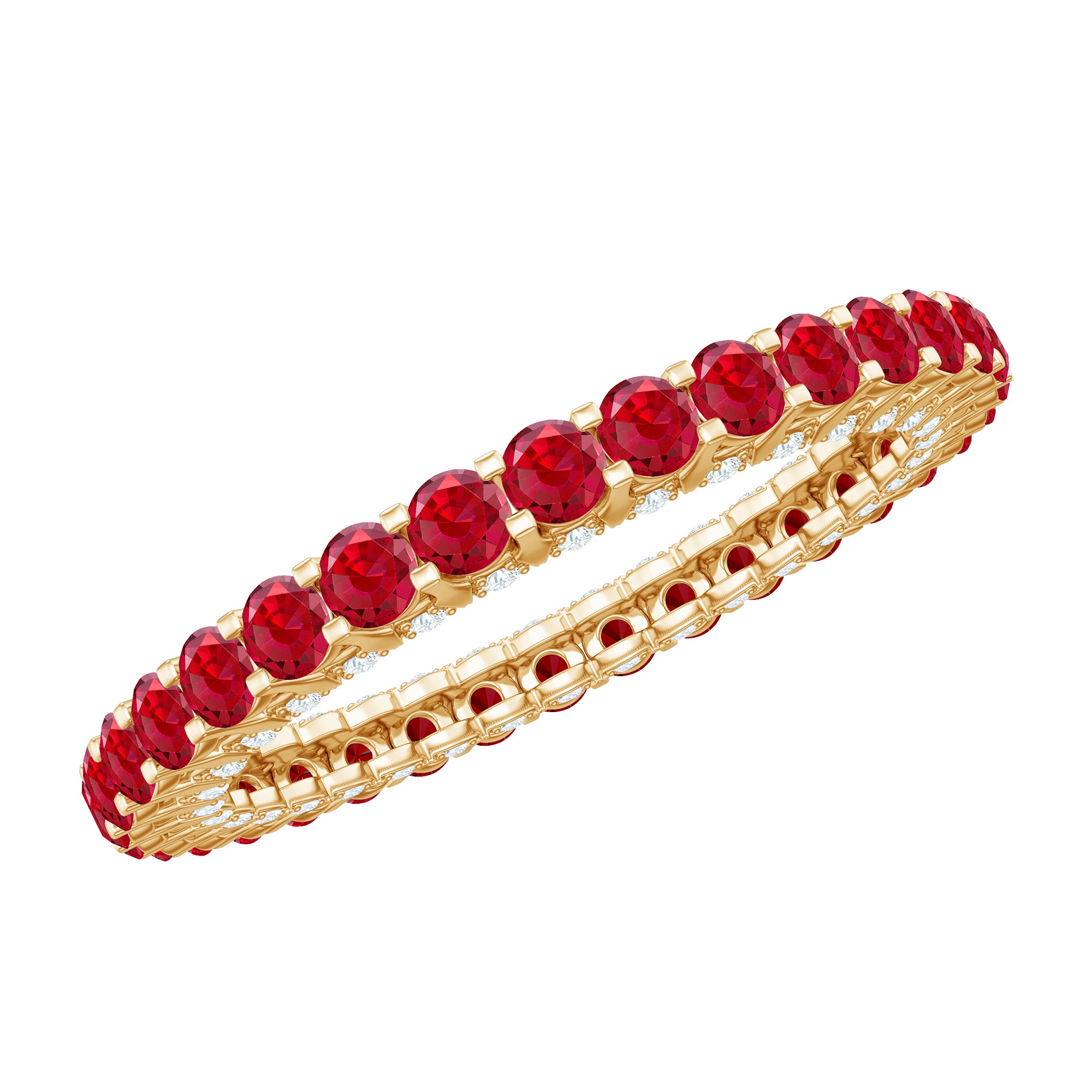 1.75 CT Round Shape Lab Grown Ruby and Diamond Eternity Wedding Band AAAA - Rosec Jewels