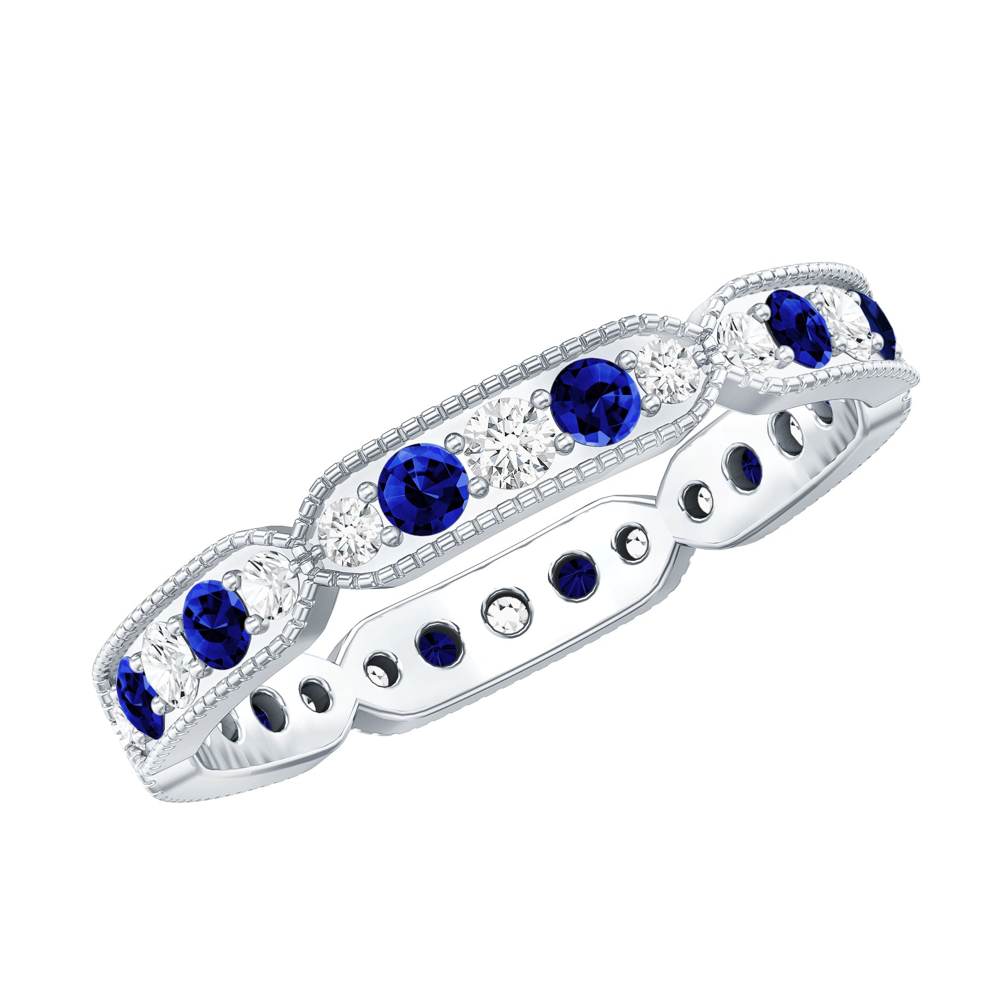 Certified Lab Grown Blue Sapphire Diamond Eternity Ring for Anniversary AAAA - Rosec Jewels