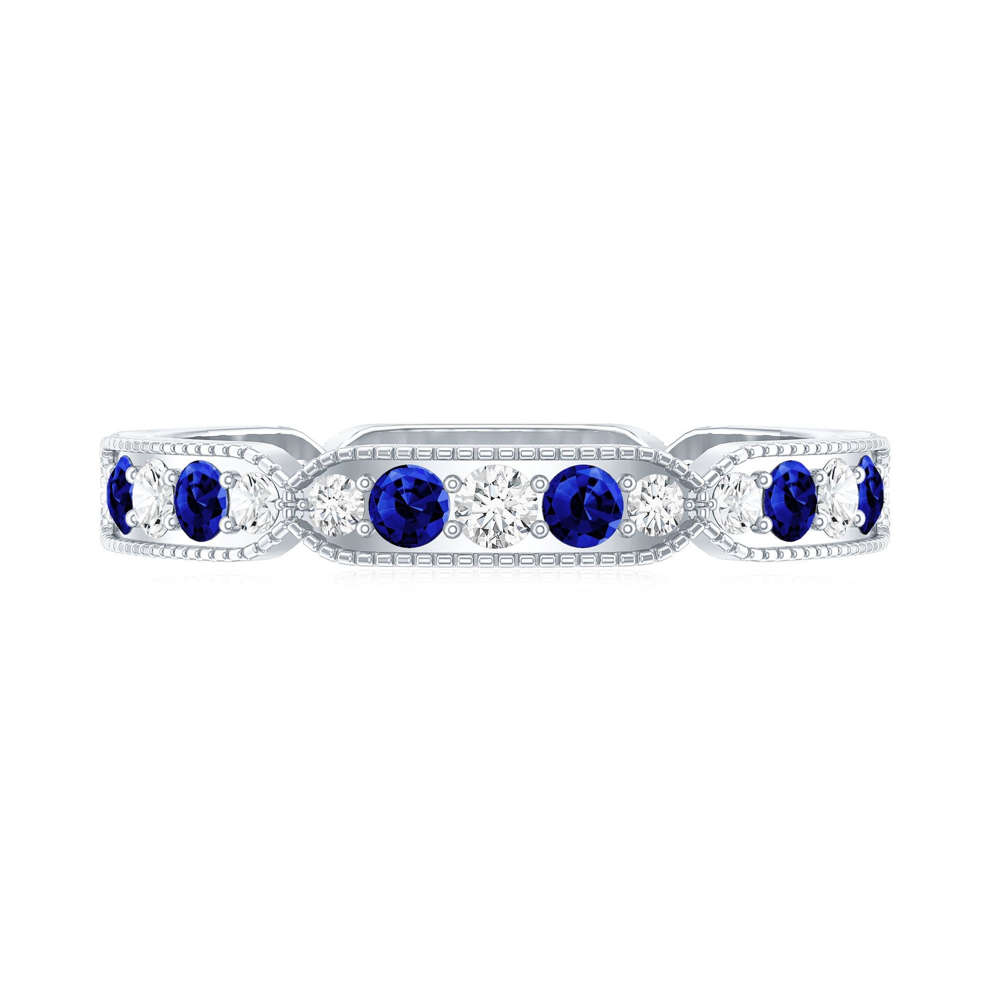 Certified Lab Grown Blue Sapphire Diamond Eternity Ring for Anniversary AAAA - Rosec Jewels