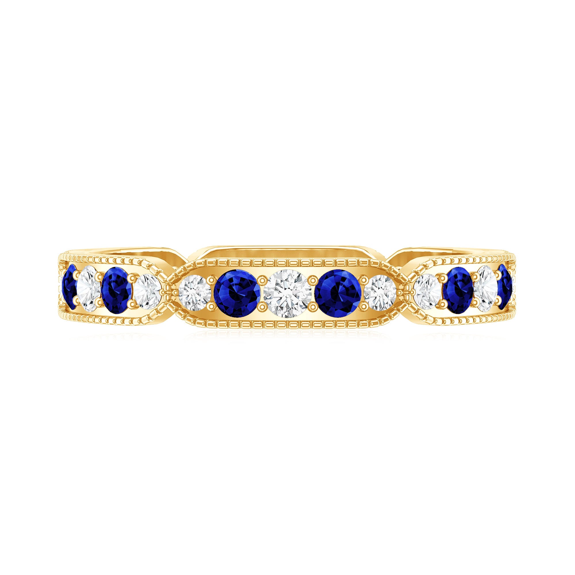 Certified Lab Grown Blue Sapphire Diamond Eternity Ring for Anniversary AAAA - Rosec Jewels