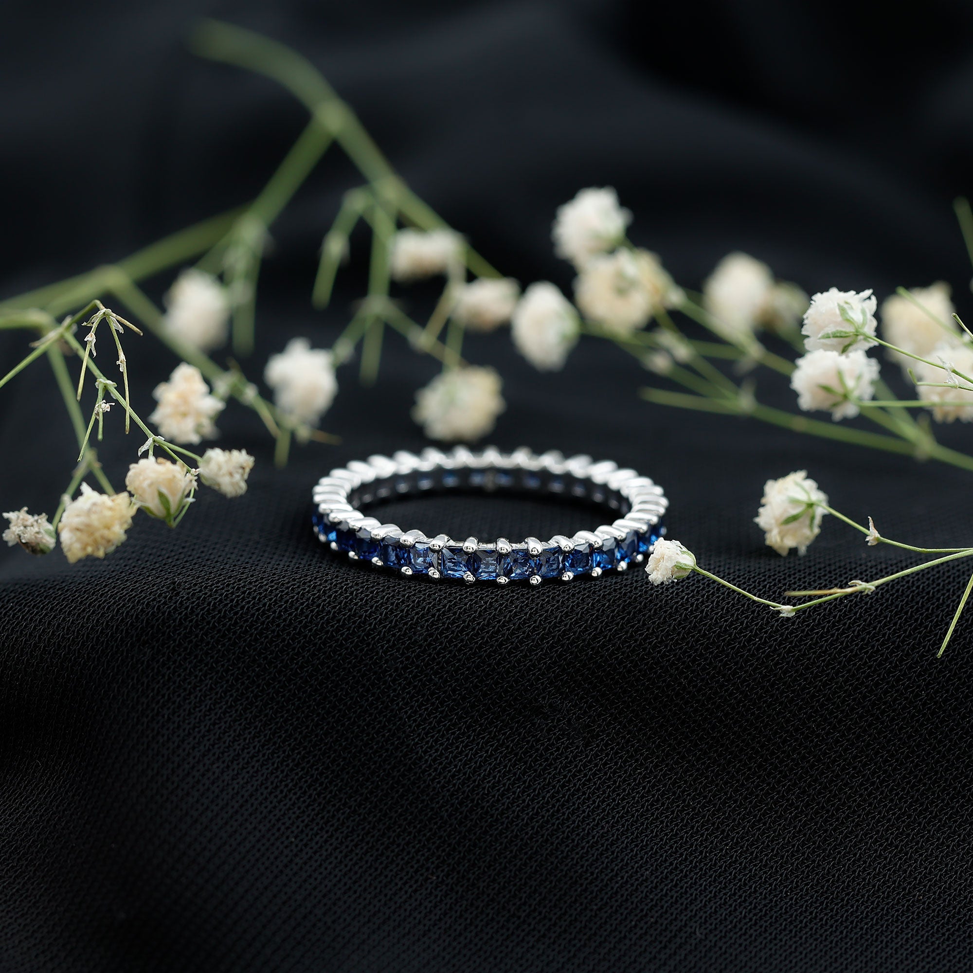 Princess Cut Certified Lab Created Blue Sapphire Full Eternity Ring AAAA - Rosec Jewels
