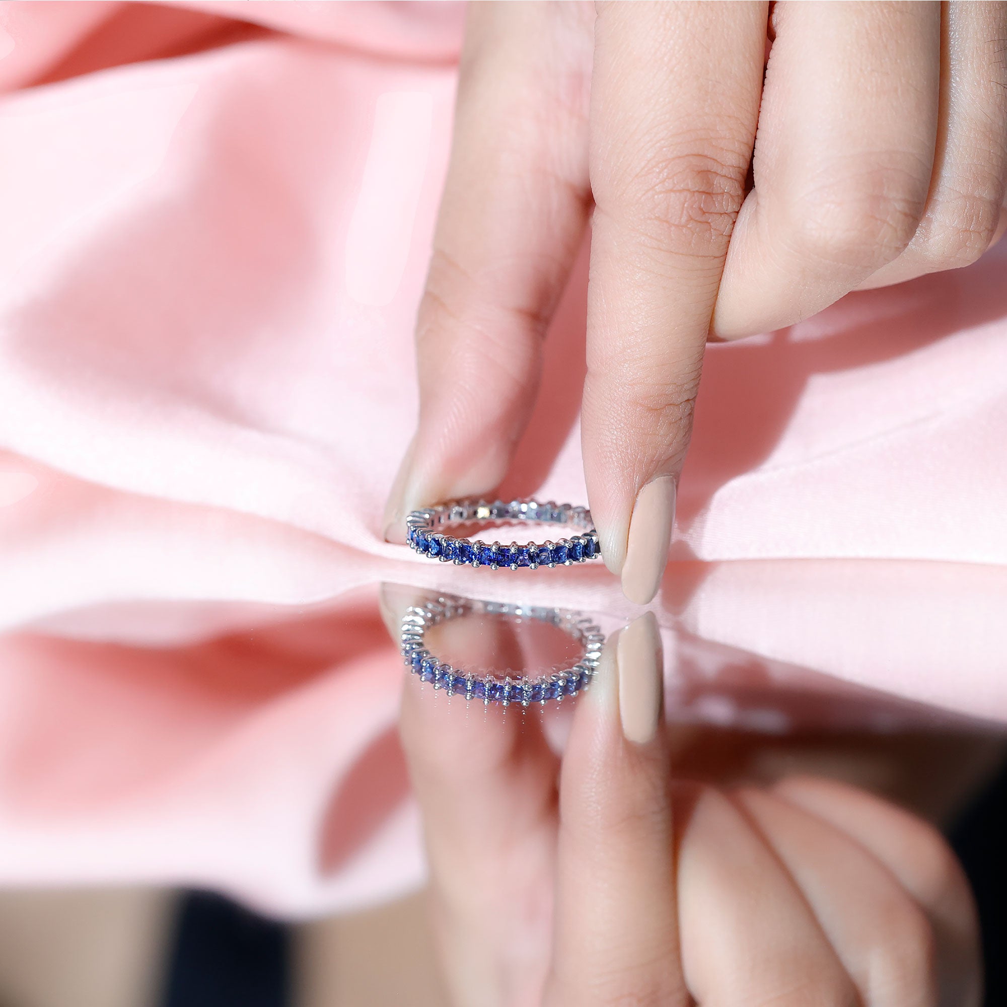 Princess Cut Certified Lab Created Blue Sapphire Full Eternity Ring AAAA - Rosec Jewels
